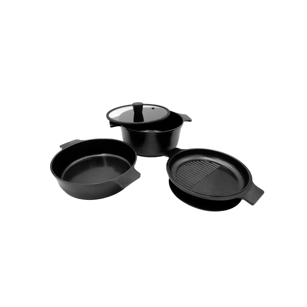 1S 3 Ollas+1 tapa cerámica negro 22 cm