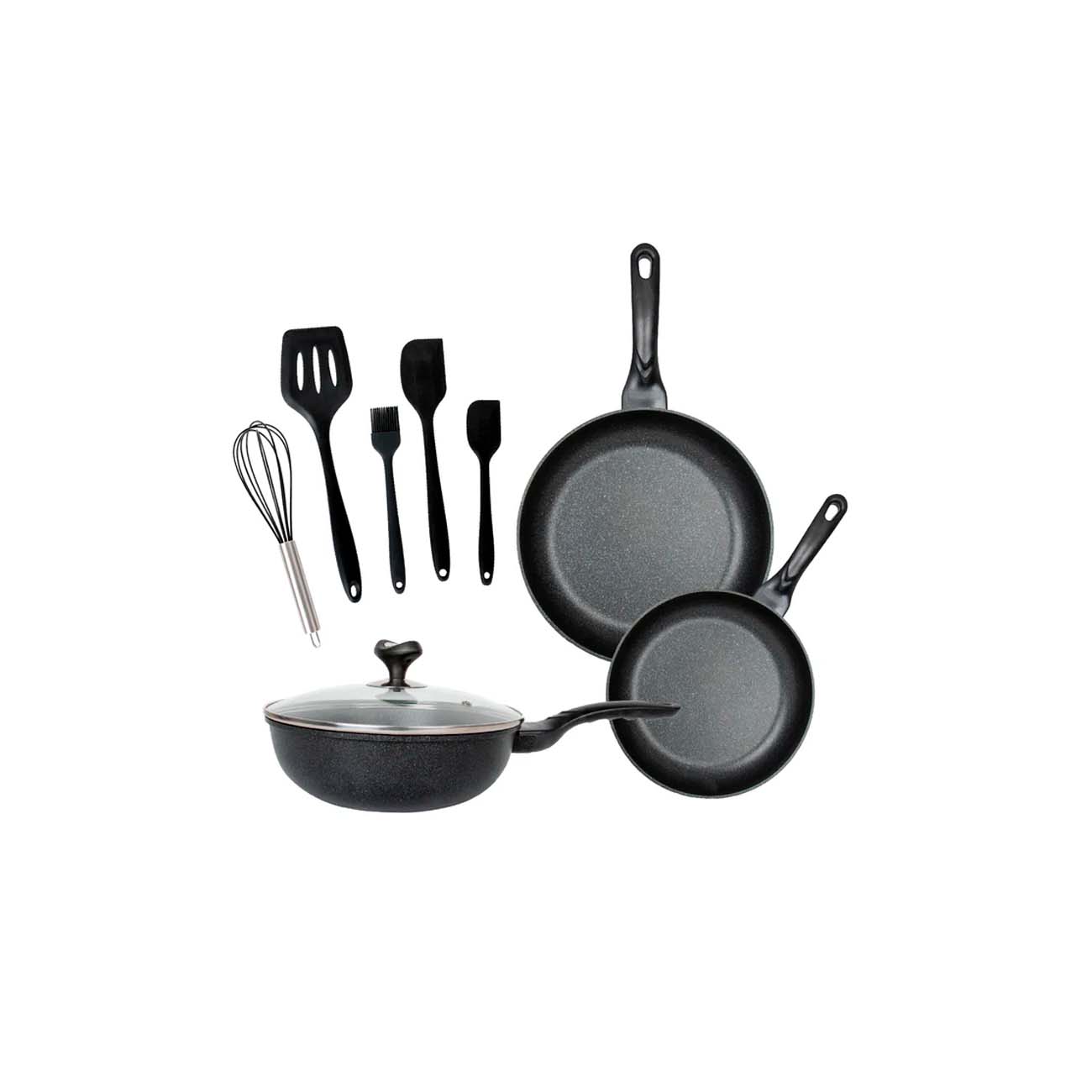 QS Set 9 pzas 3 sartenes mármol negro 20, 24, 28 cm