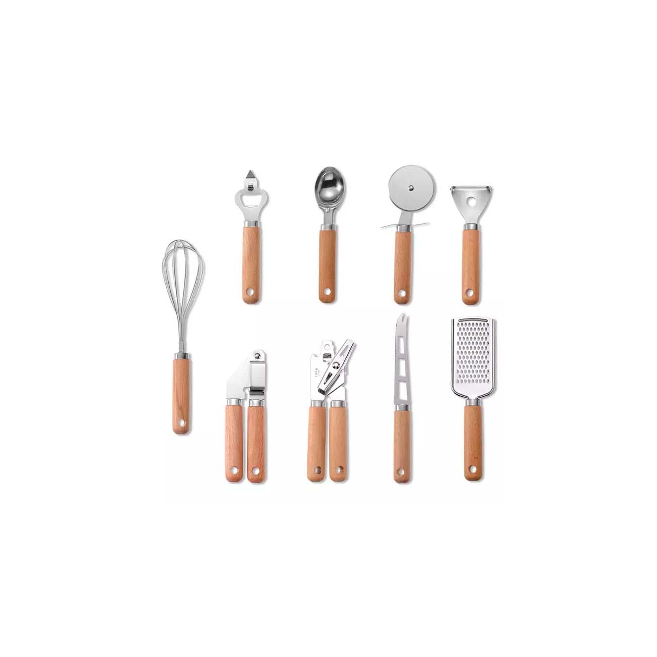 UTENCILIOS DE MADERA-ACERO INOX 9 PZAS CAFE