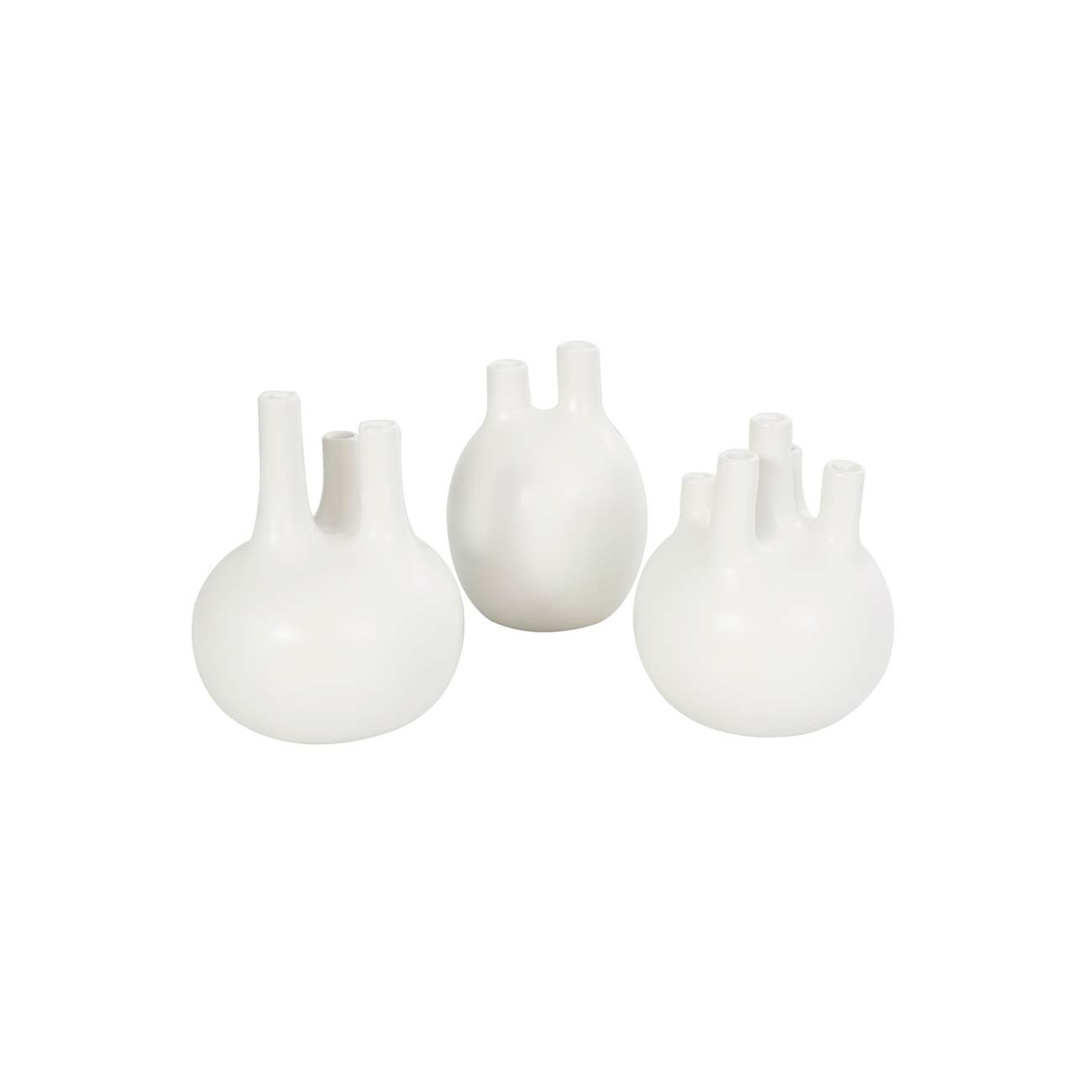 Set de 3 Jarrónes decorativos redondos de cerámica blanca