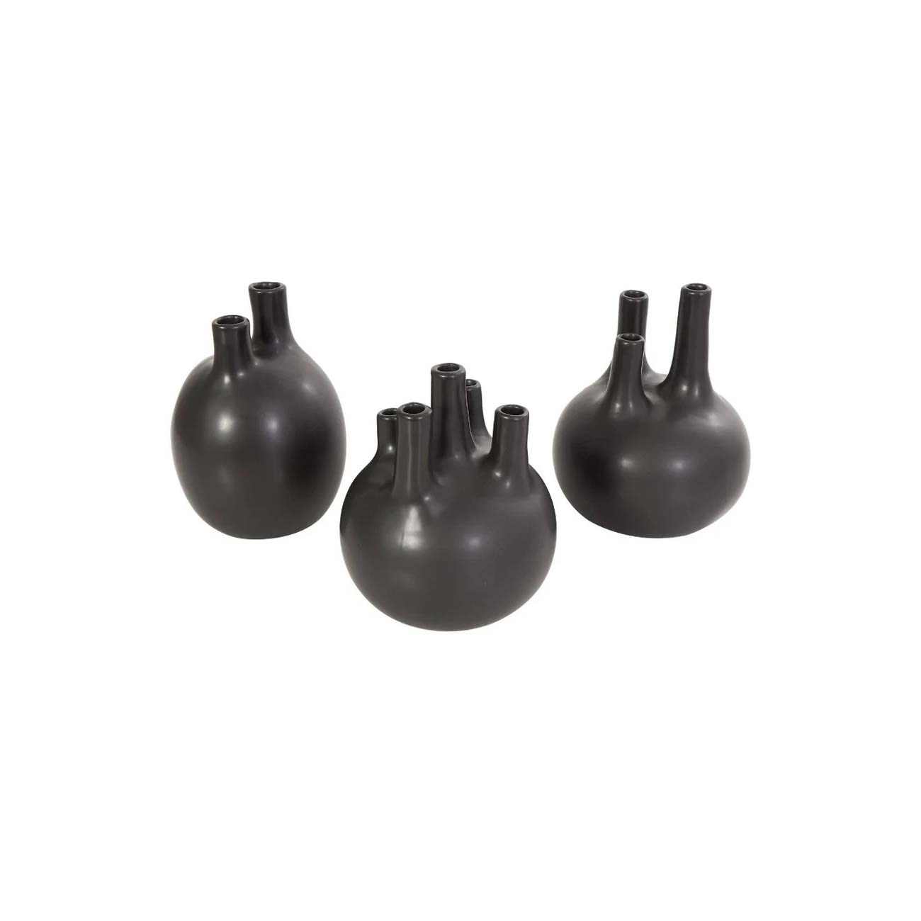 Set de 3 Jarrones decorativos redondos  de ceramica negro