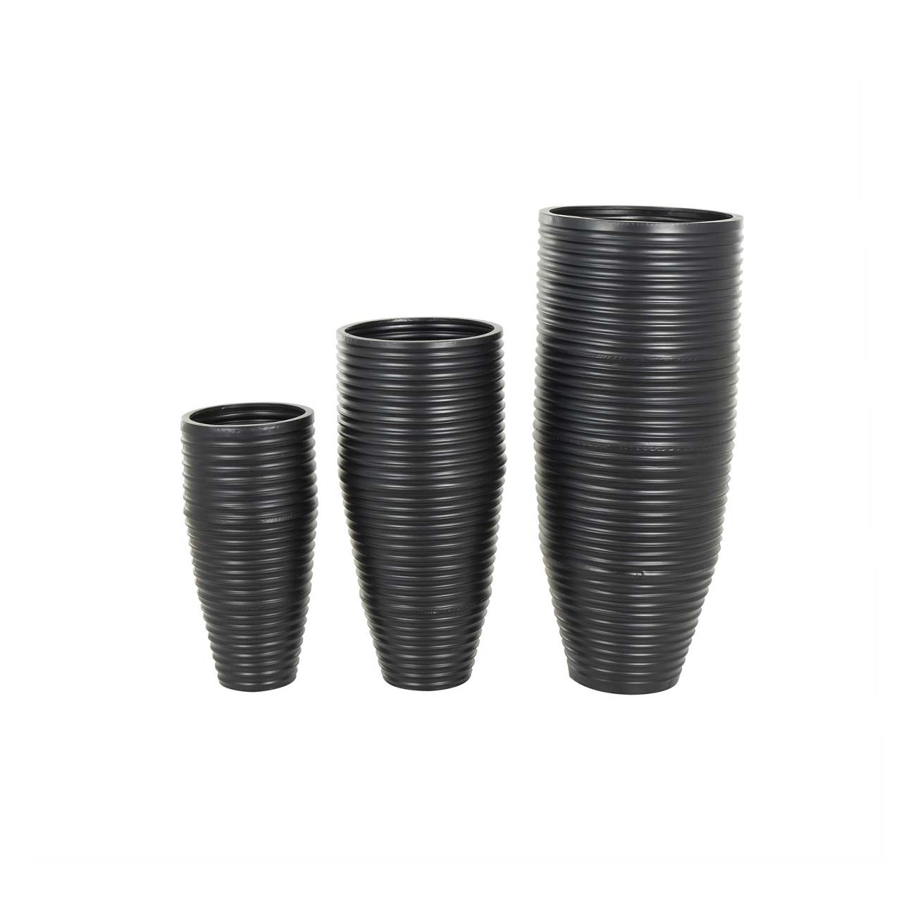 Juego de 3 Jarrón decorativo de piso alto de metal negro acanalado con ranuras horizontales