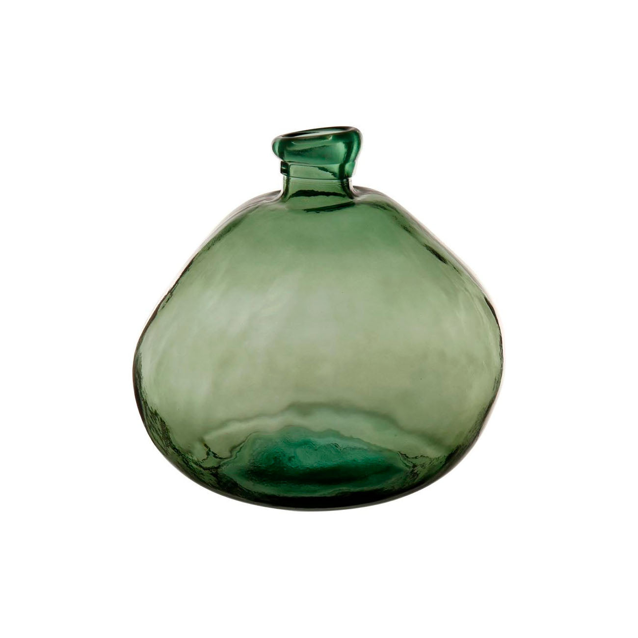 Jarrón decorativo de cuello ancho español de vidrio reciclado verde, hecho a mano