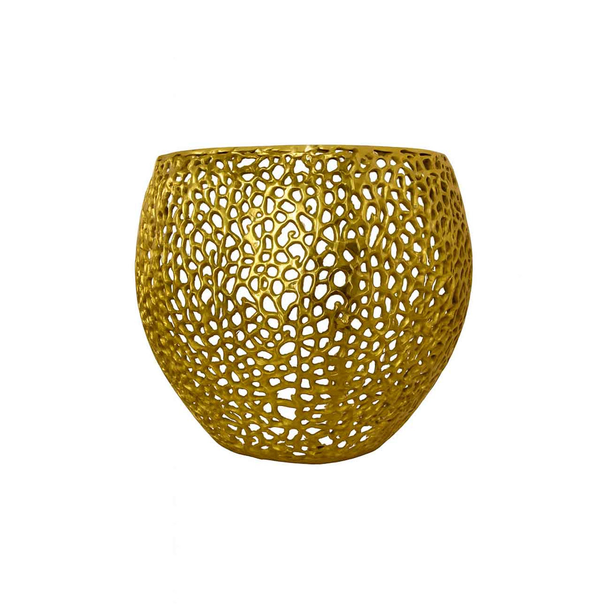 Mesa auxiliar abstracta de metal y aluminio dorado con diseño coral