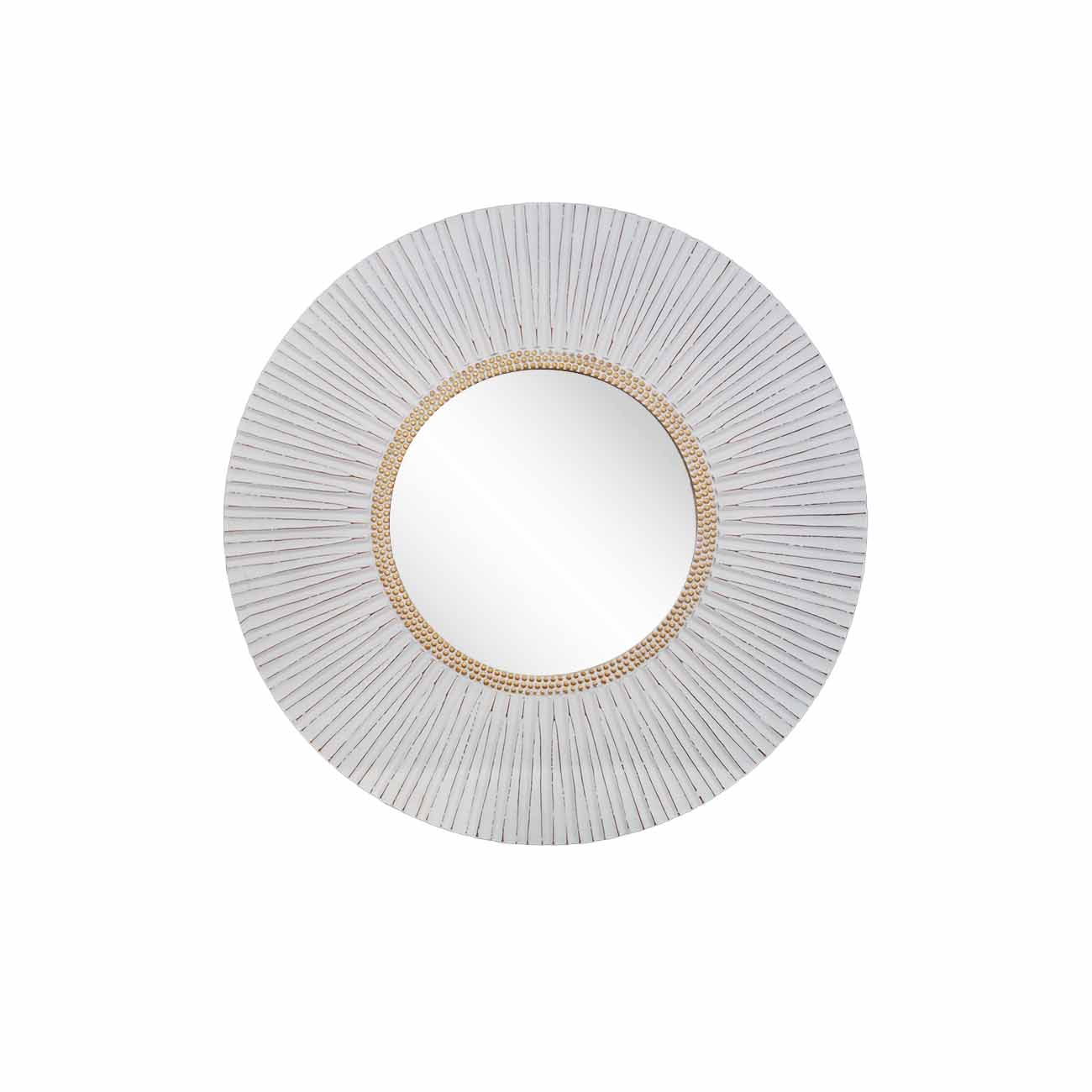 Espejo de pared de madera blanca con forma de estrella y círculo interior de cuentas