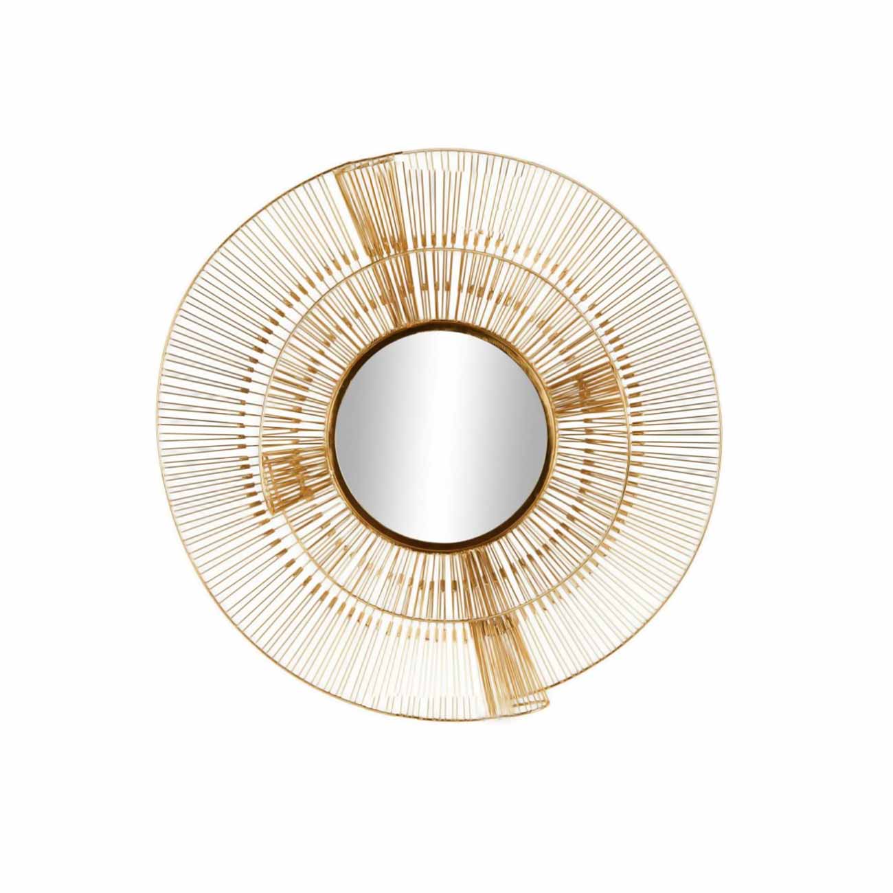 Espejo de pared de metal dorado con diseño de estrellas y rayos de alambre
