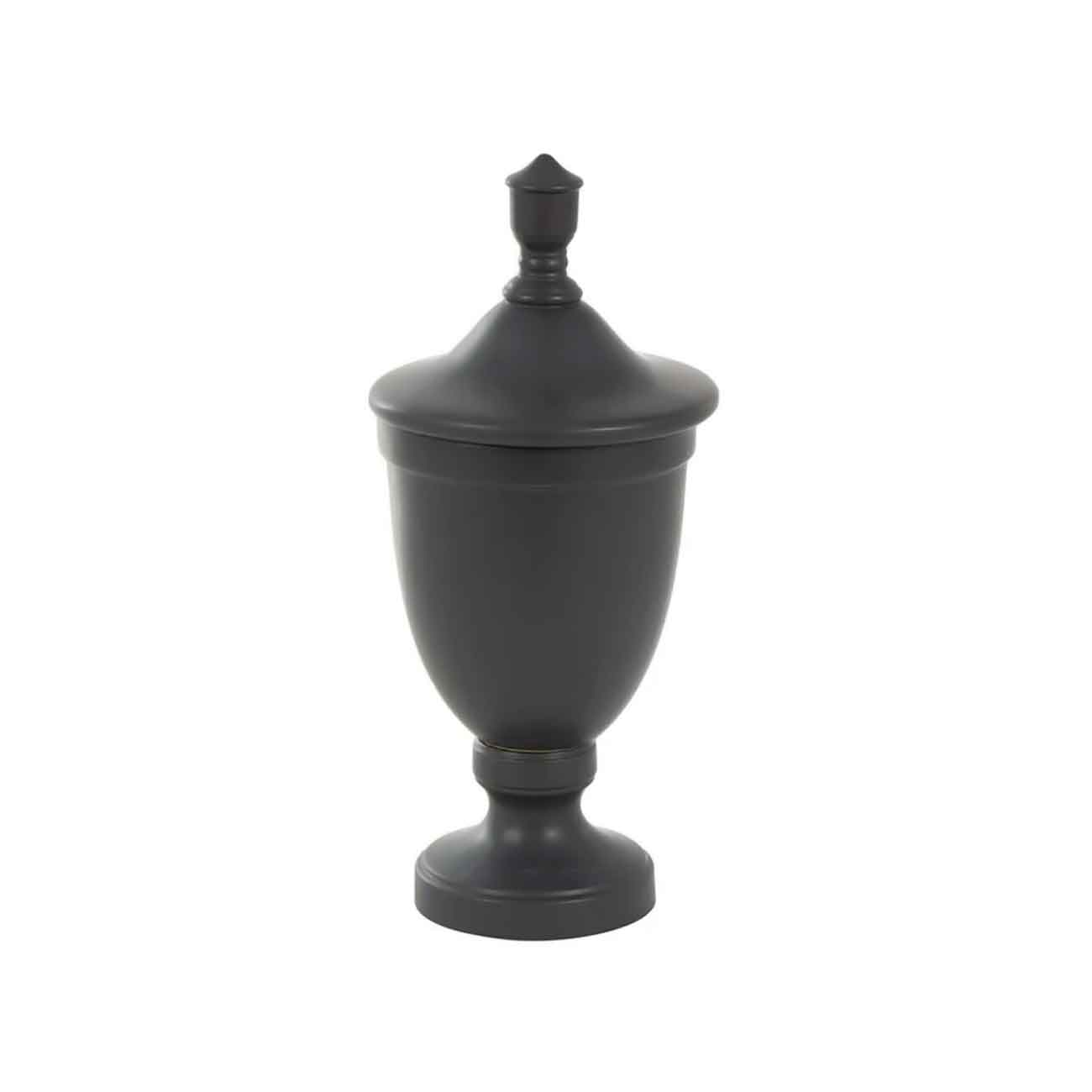 Jarron decorativo de cerámica negra con forma de urna acanalada con tapa