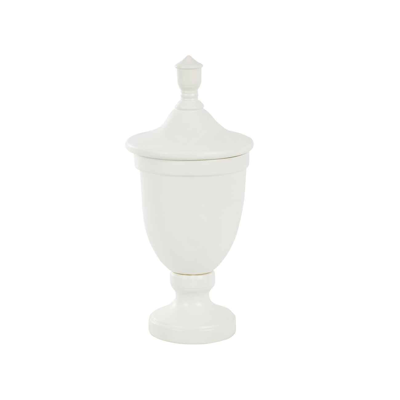 Jarrones decorativos de cerámica blanca con forma de urna acanalada con tapa