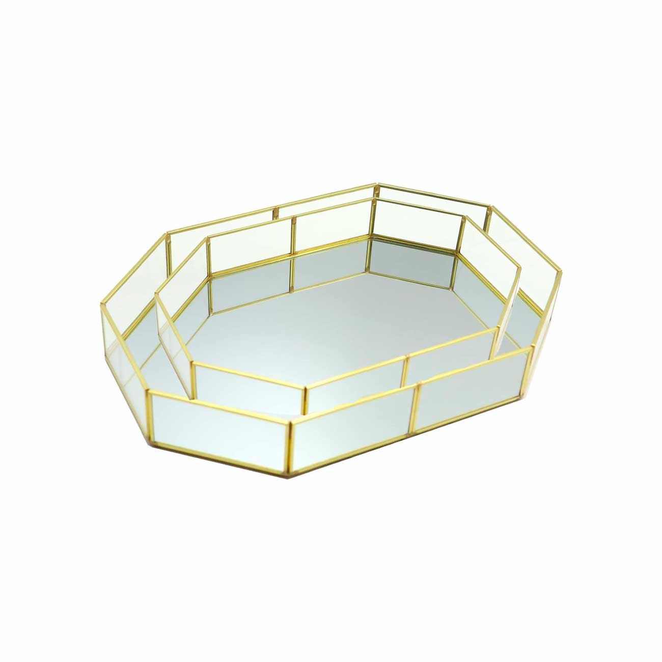 Juego de dos charolas decorativas octogonal ancho de vidrio transparente biselado CosmoLiving