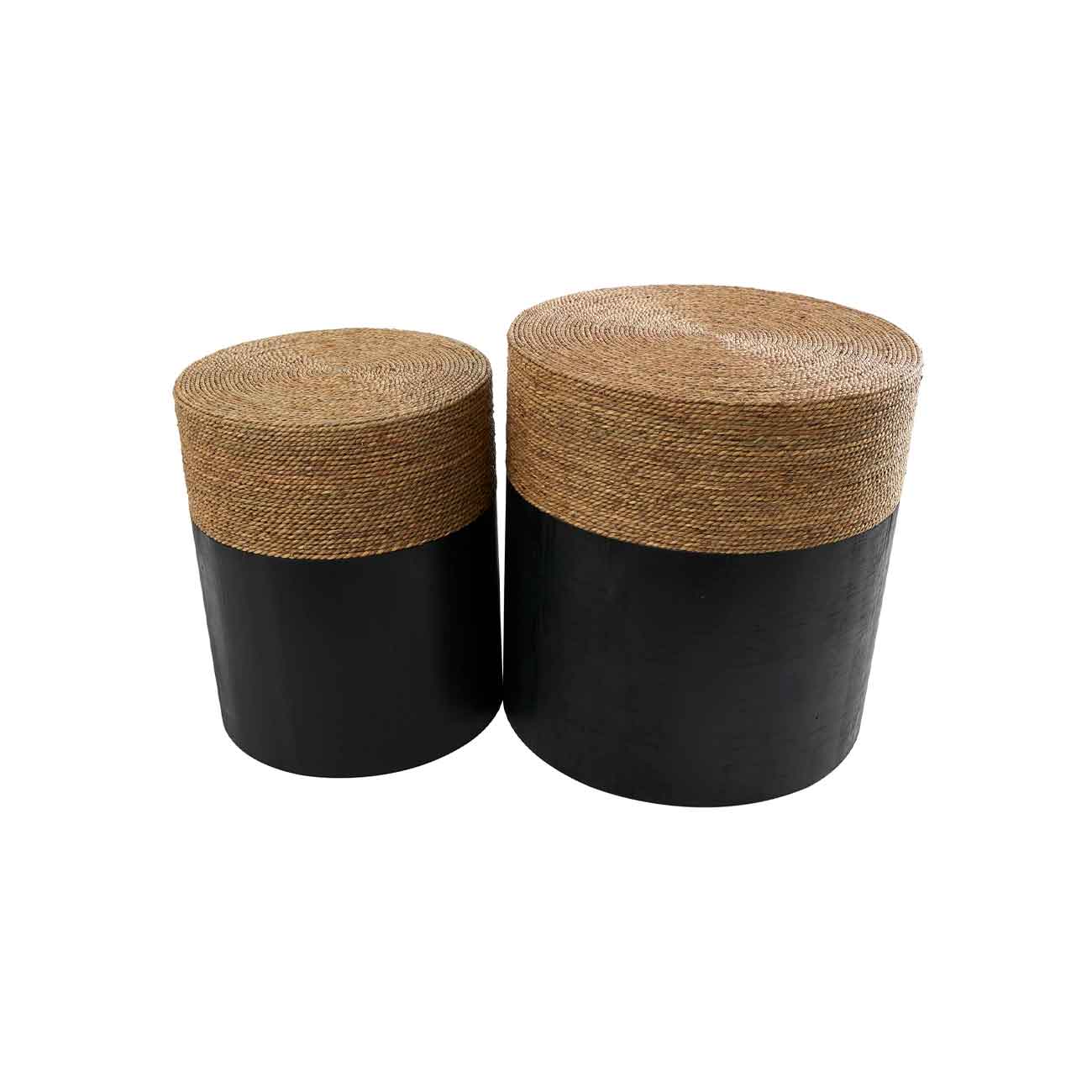 Juego de 2 mesas auxiliar de madera negra hecha a mano con bloques de color