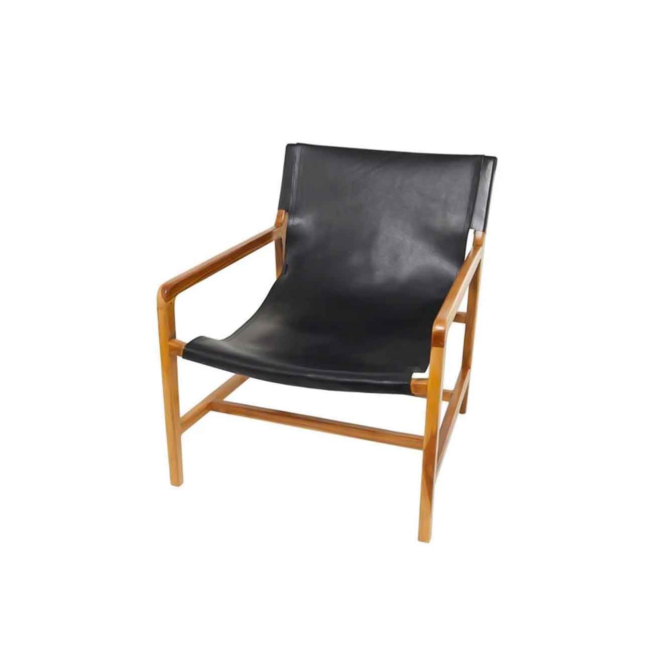 Sillón de cuero negro con reposabrazos
