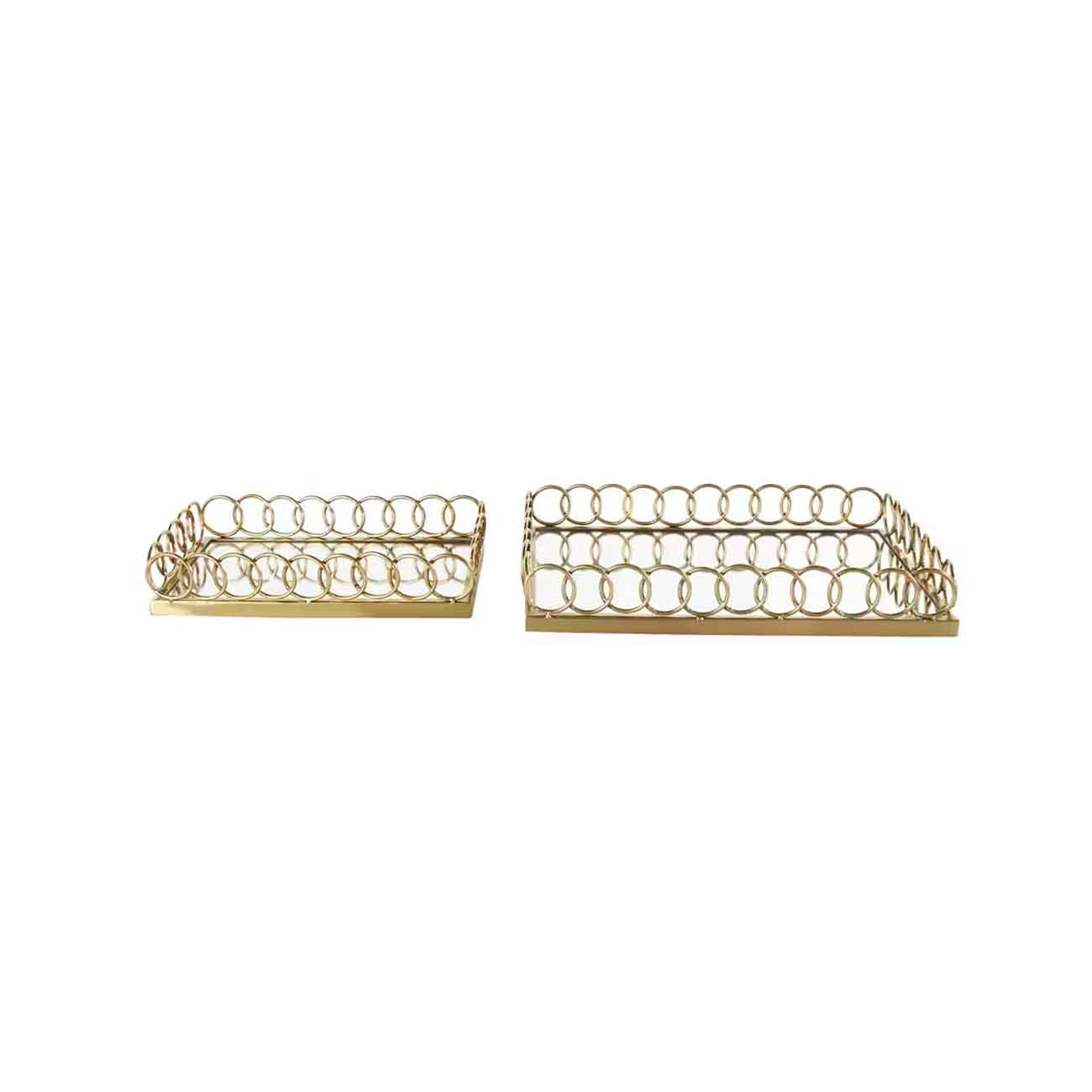 Juego de 2  Bandeja decorativa de acero inoxidable dorado con espejo geométrico