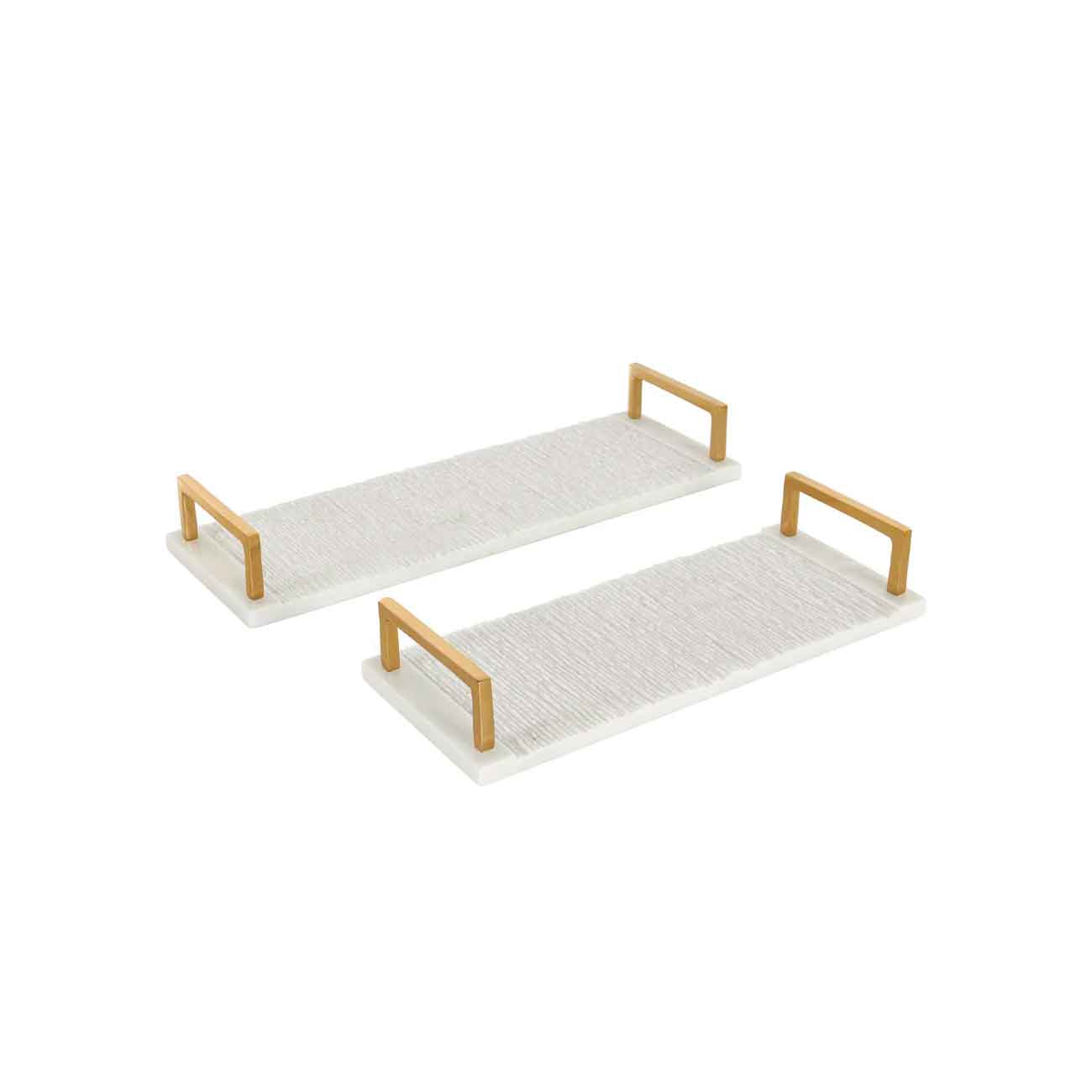Juego de 2 Bandejas decorativas  con textura de mármol blanco y asas doradas