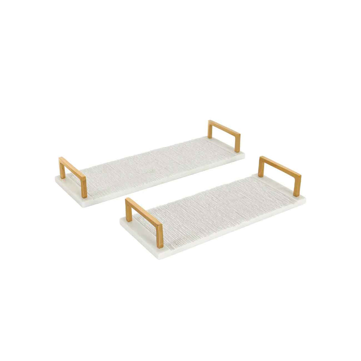 Juego de 2 Bandejas decorativas  con textura de mármol blanco y asas doradas