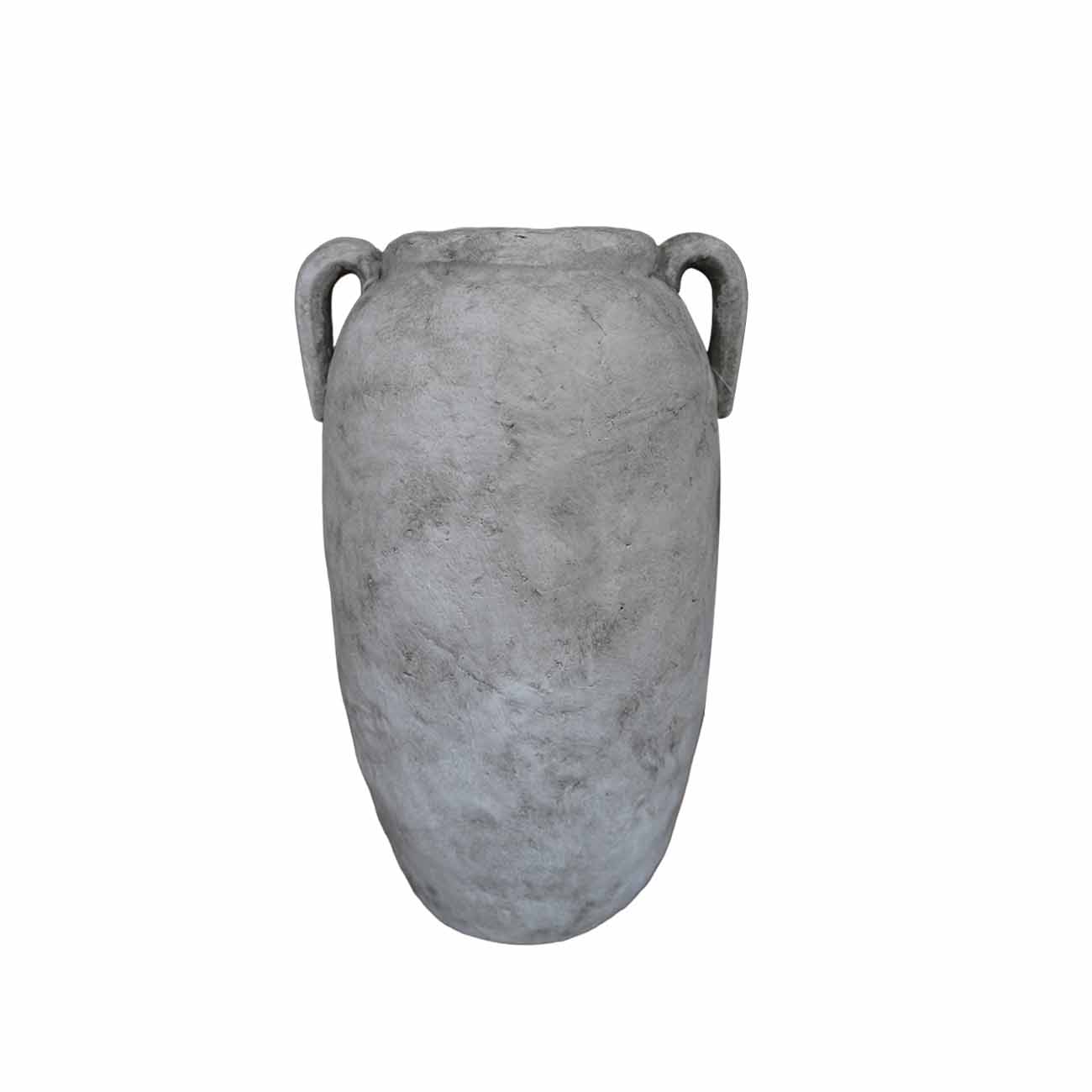 Jarrón decorativo texturizado de cerámica blanca estilo antiguo con asas