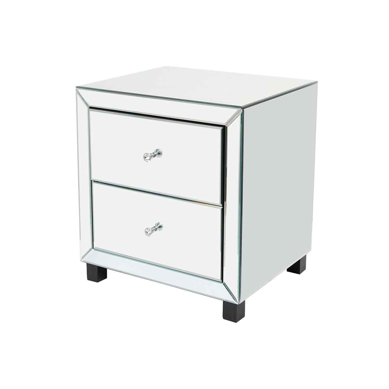 Mesa auxiliar dos cajones y espejo de vidrio plateado
