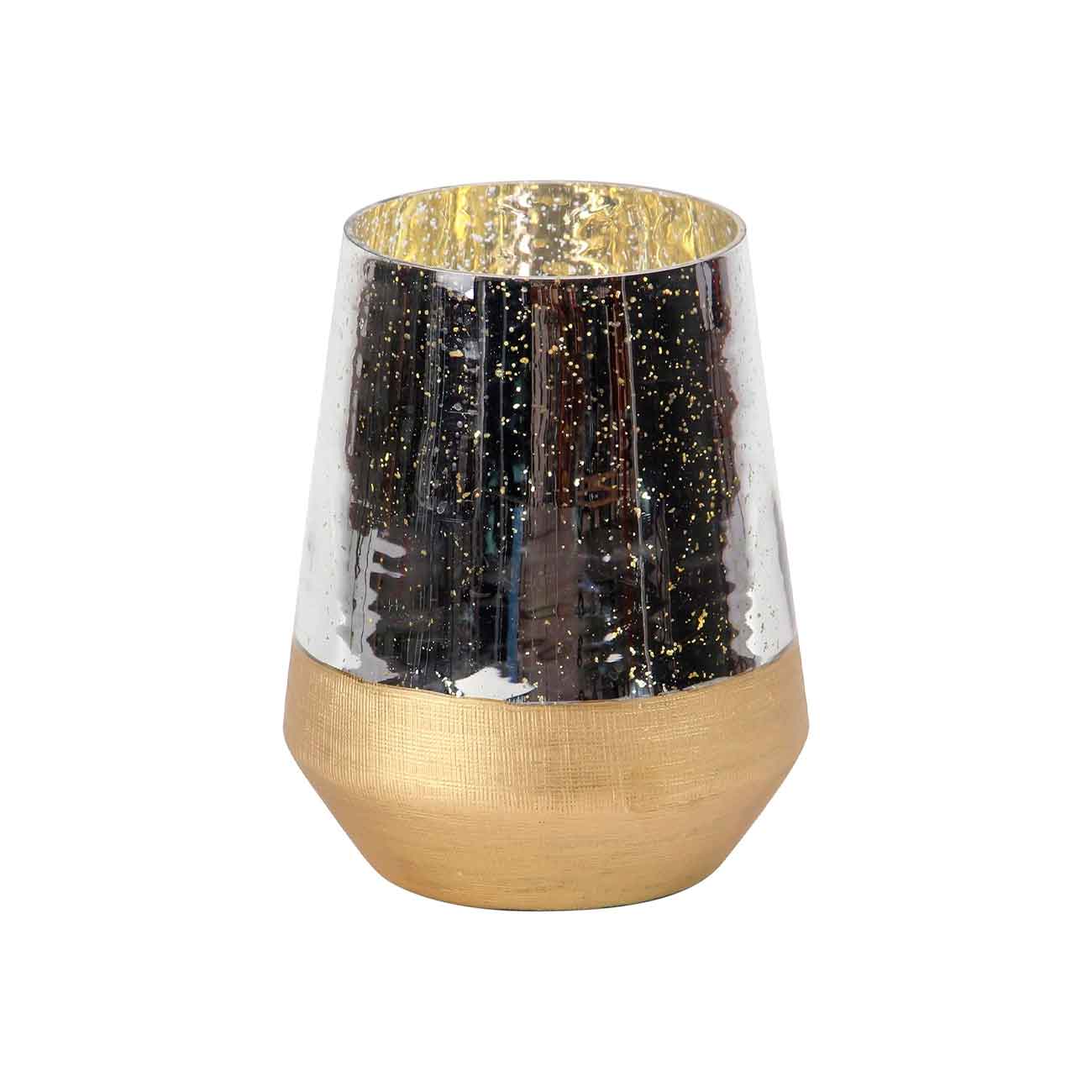 Porta vela decorativo de vidrio dorado para interiores y exteriores