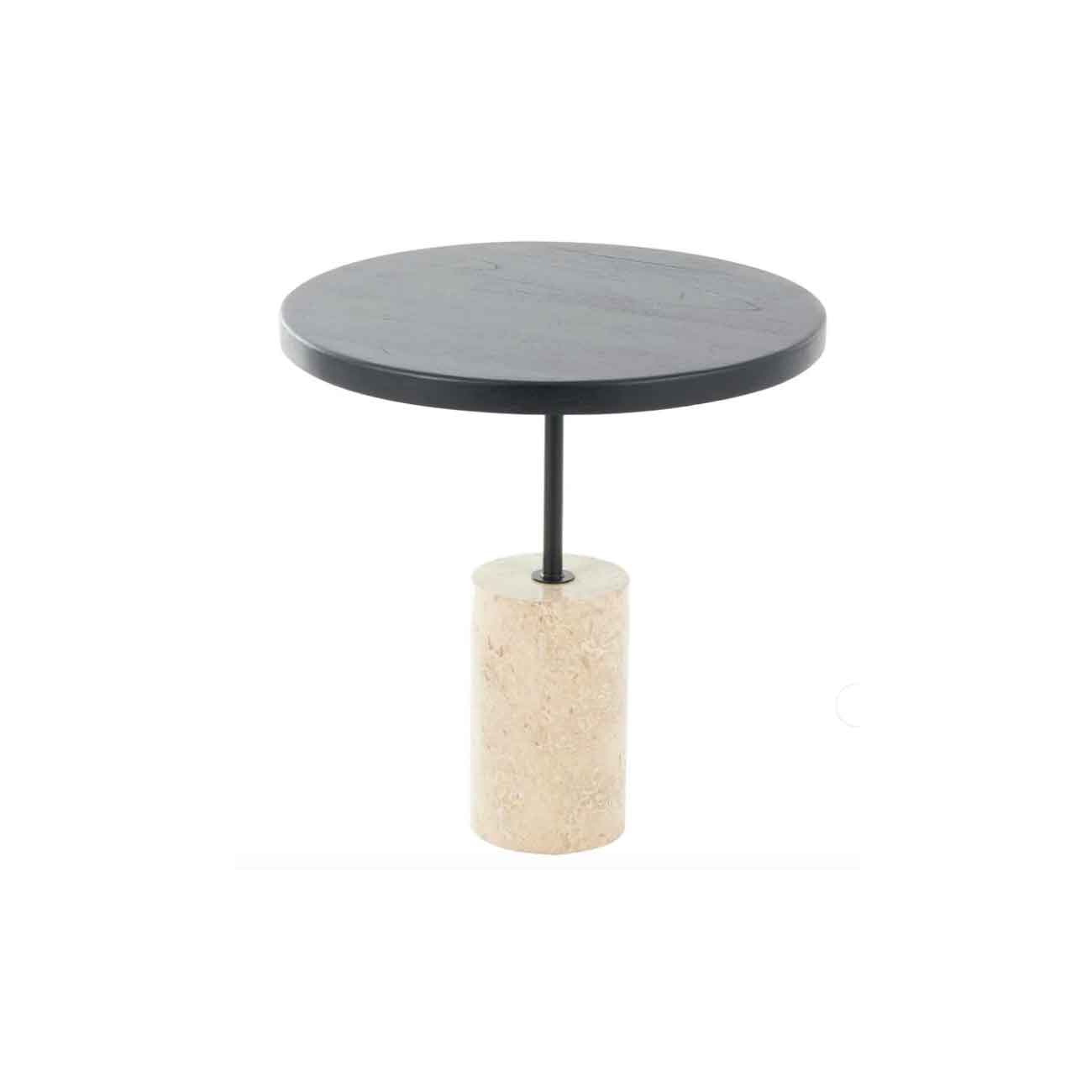 Mesa auxiliar geométrica de madera negra con base de mármol marfil