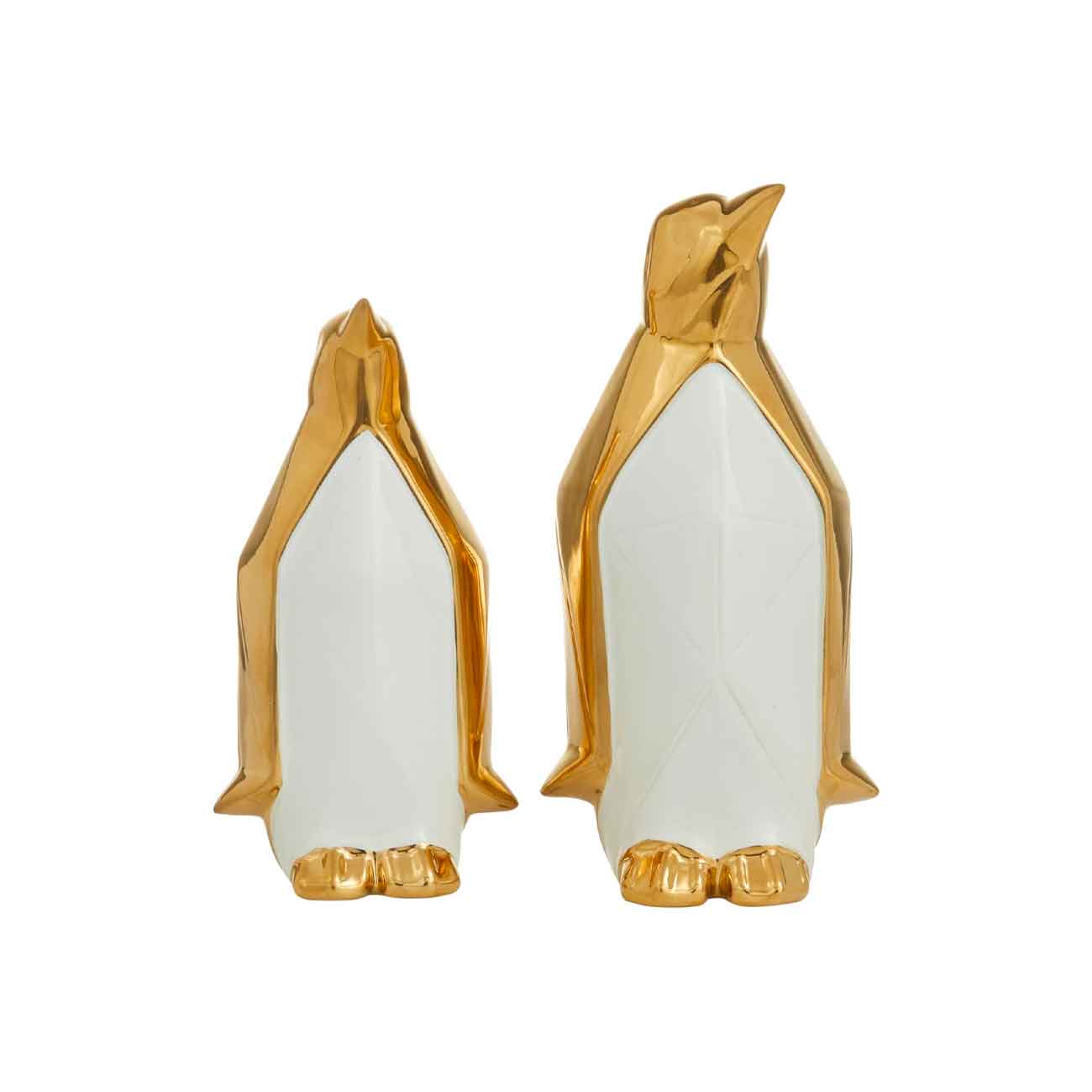 Juego de 2 Esculturas decorativas de pingüino de porcelana dorada