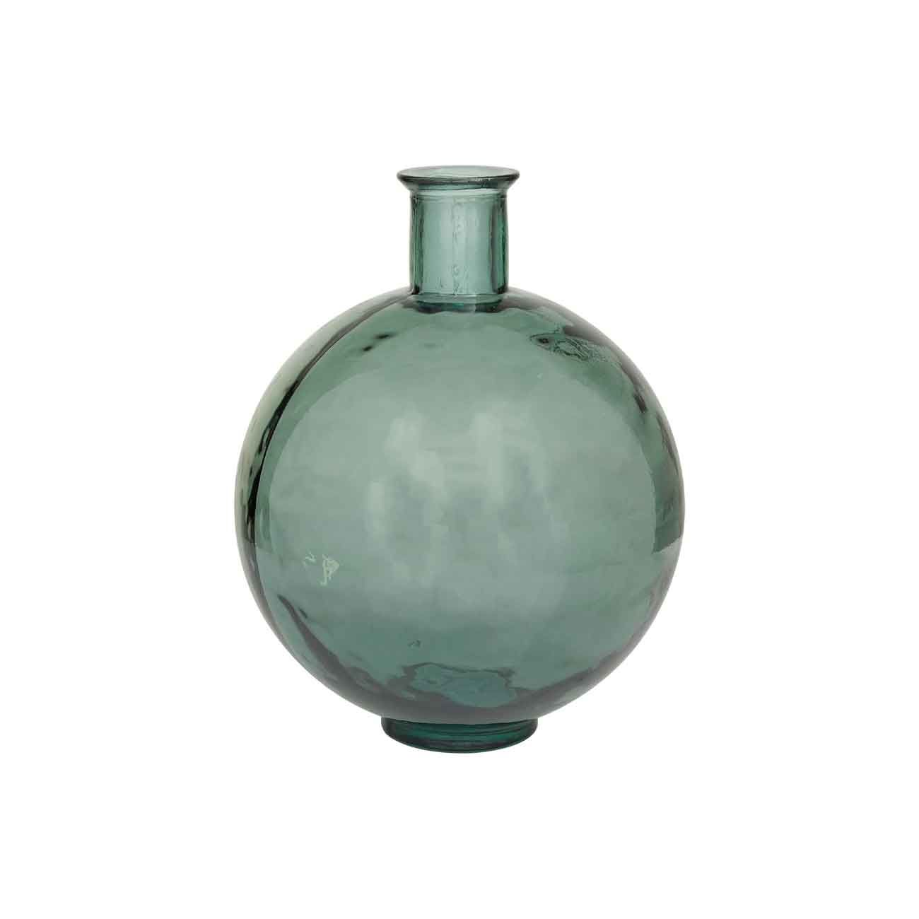 Jarrón decorativo de cuello de botella español, hecho a mano, de vidrio reciclado verde