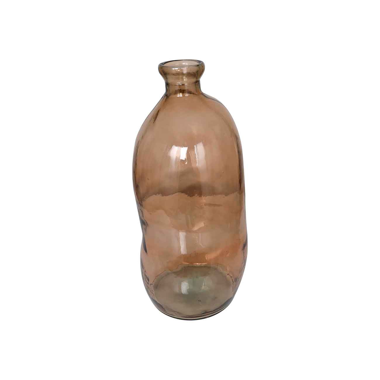 Jarrón decorativo español de cuello de botella curvo, alto, de vidrio reciclado marrón, abstracto
