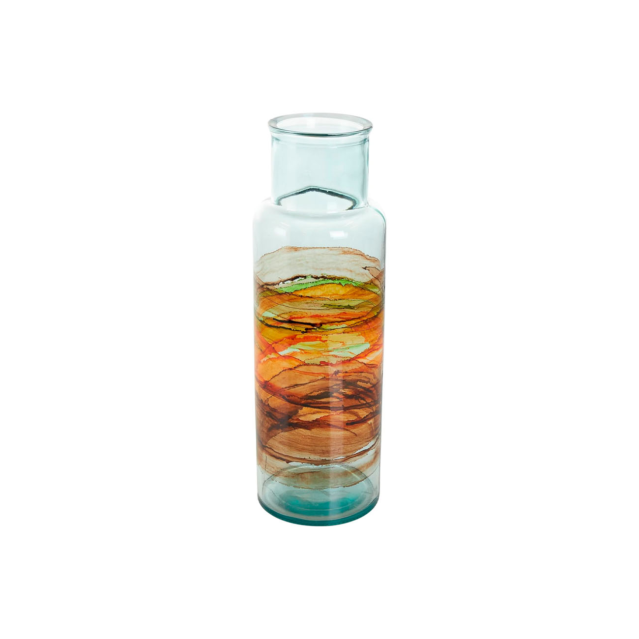 Jarrón decorativo de cuello de botella español, fino, abstracto, de vidrio reciclado multicolor