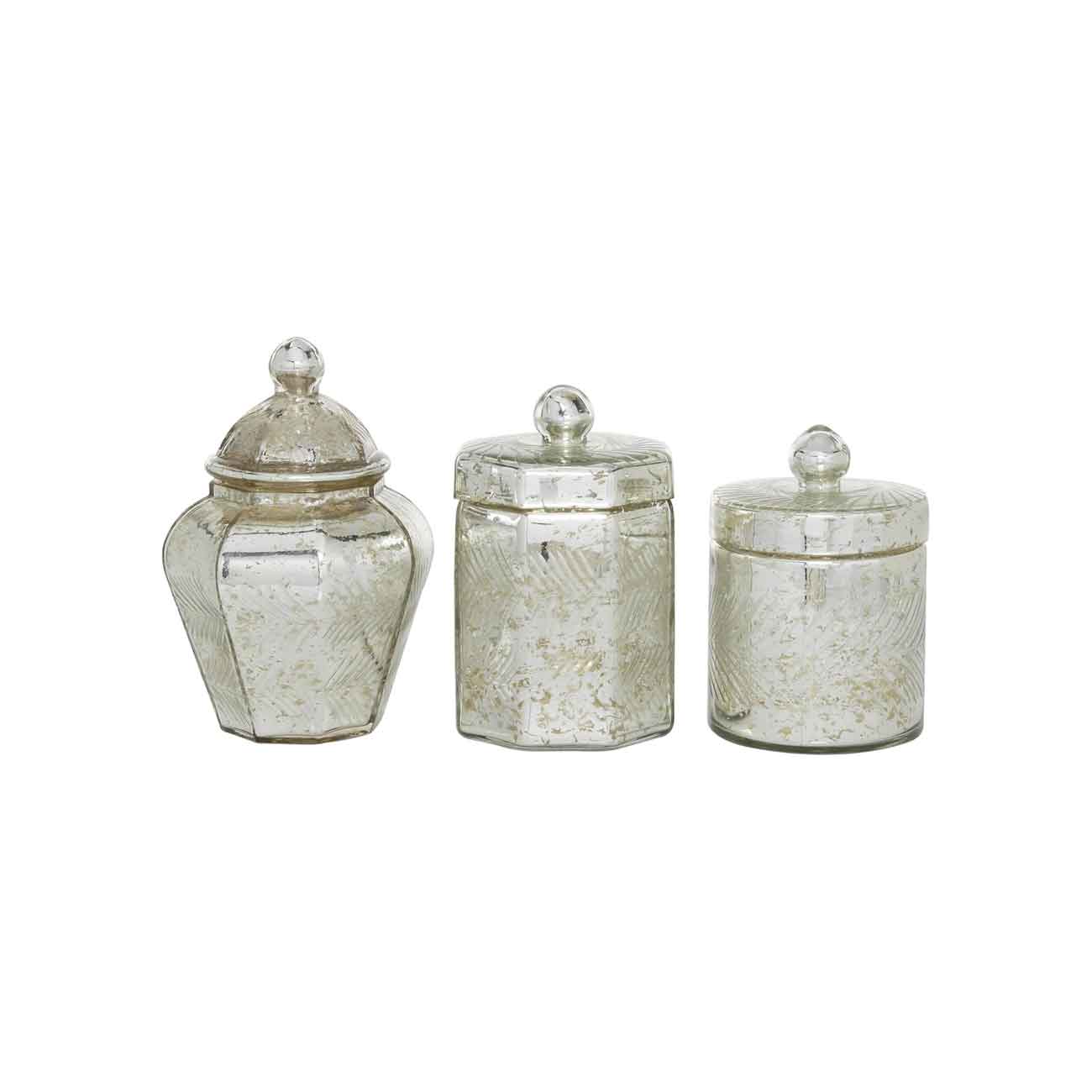 Juego de 3 tarros decorativos de cristal plateado
