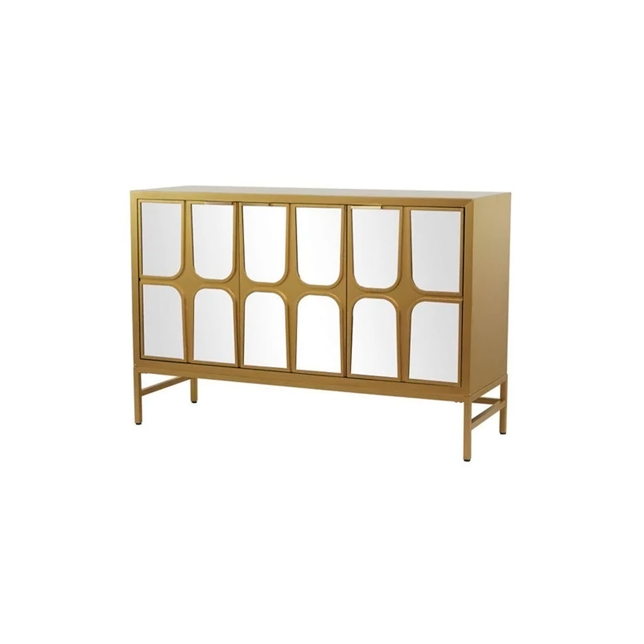 Consola de madera dorado con 1 estante y 3 puertas, con frente de espejo