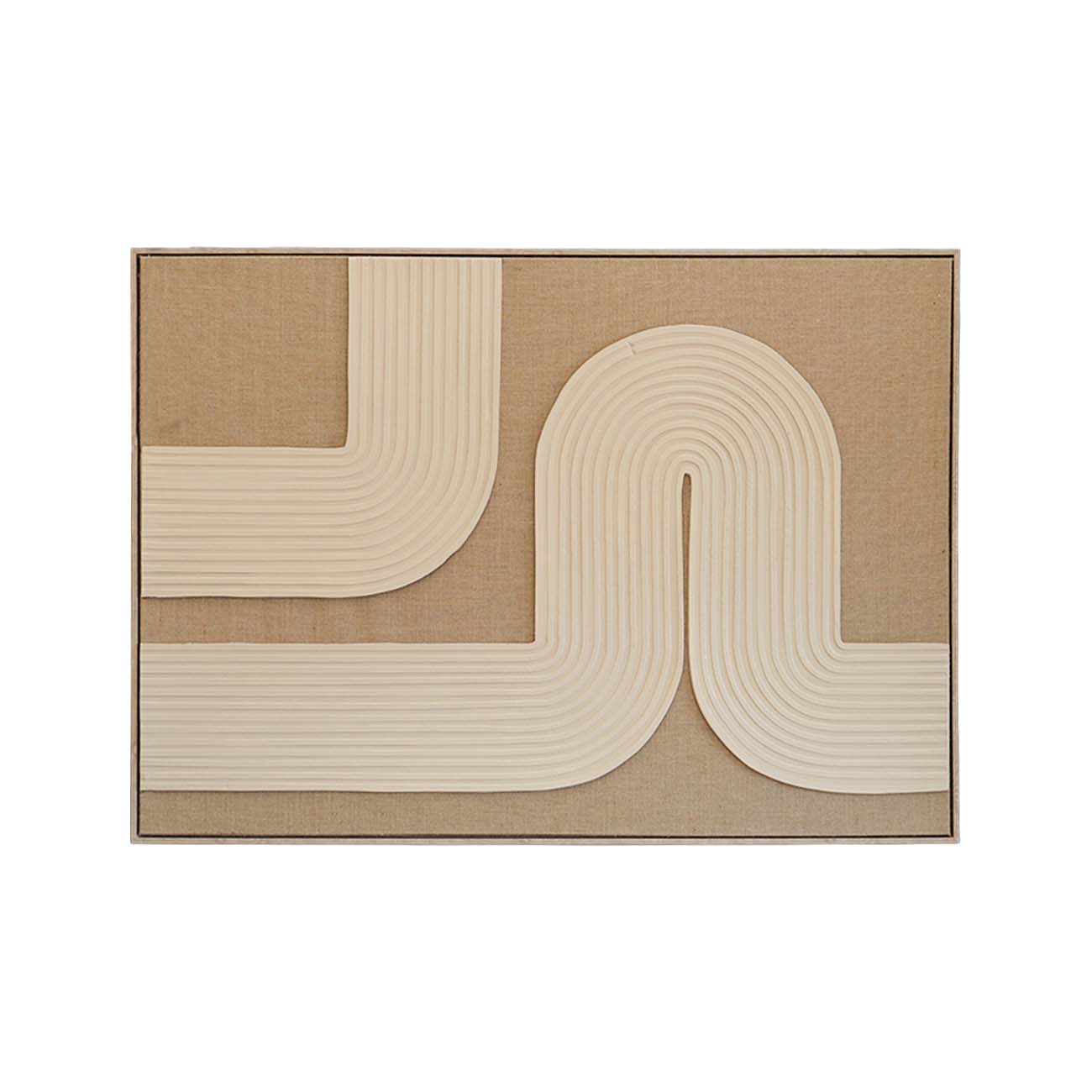 Lienzo marrón abstracto texturizado arte de pared enmarcado con formas curvas