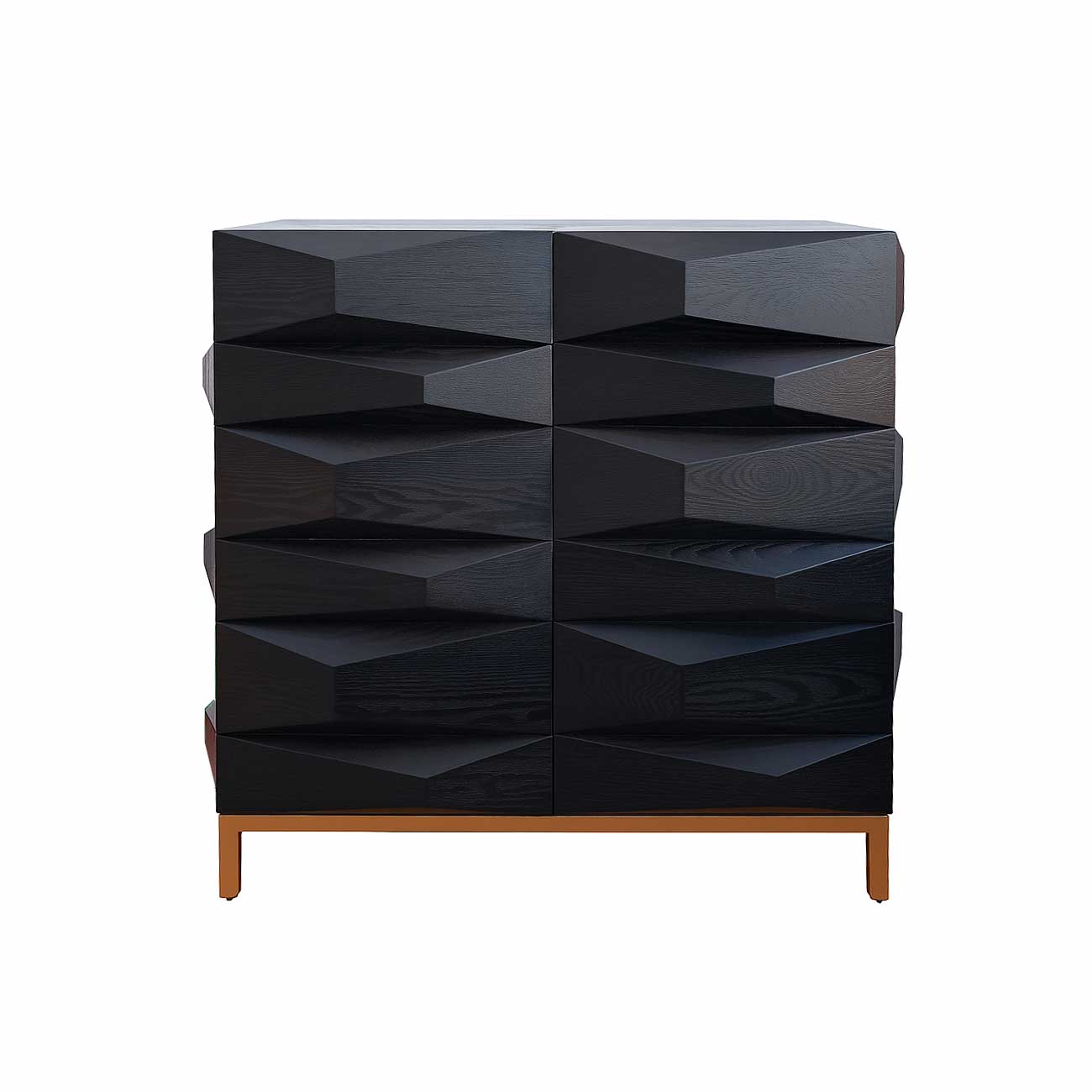 Consola de madera marrón con diseño geométrico, 1 estante y 2 puertas