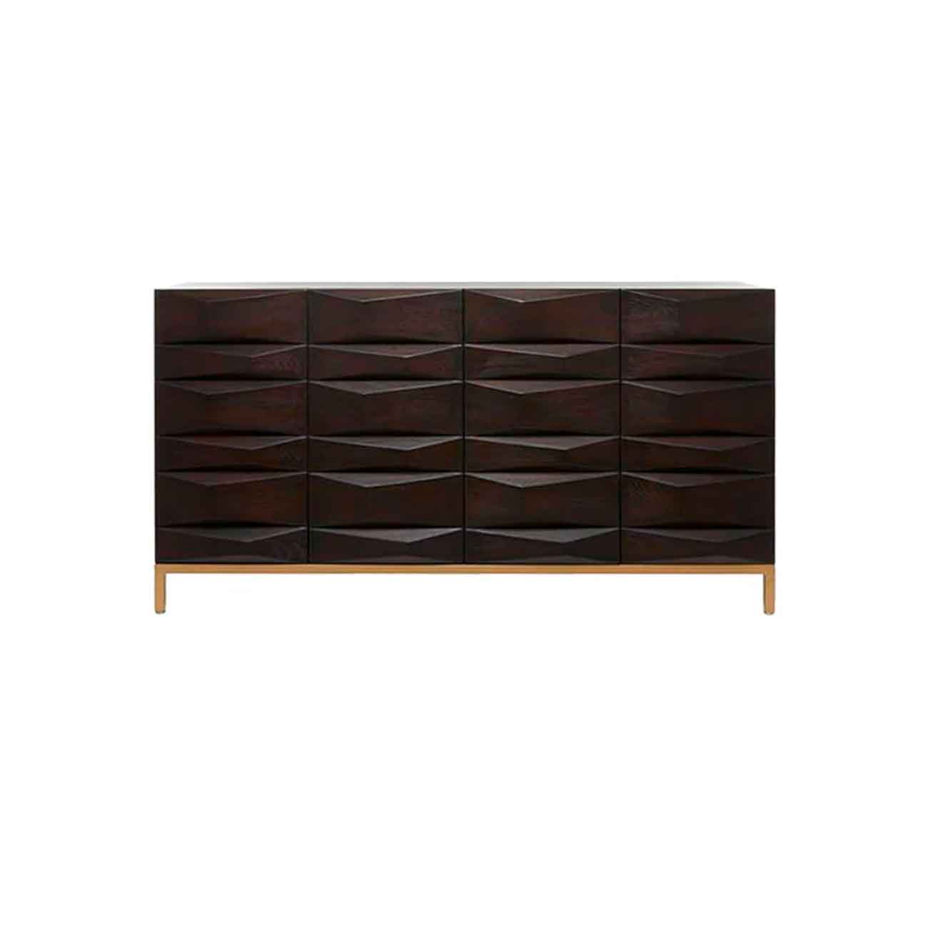 Consola geométrica de madera marrón oscuro con 1 estante y 4 puertas