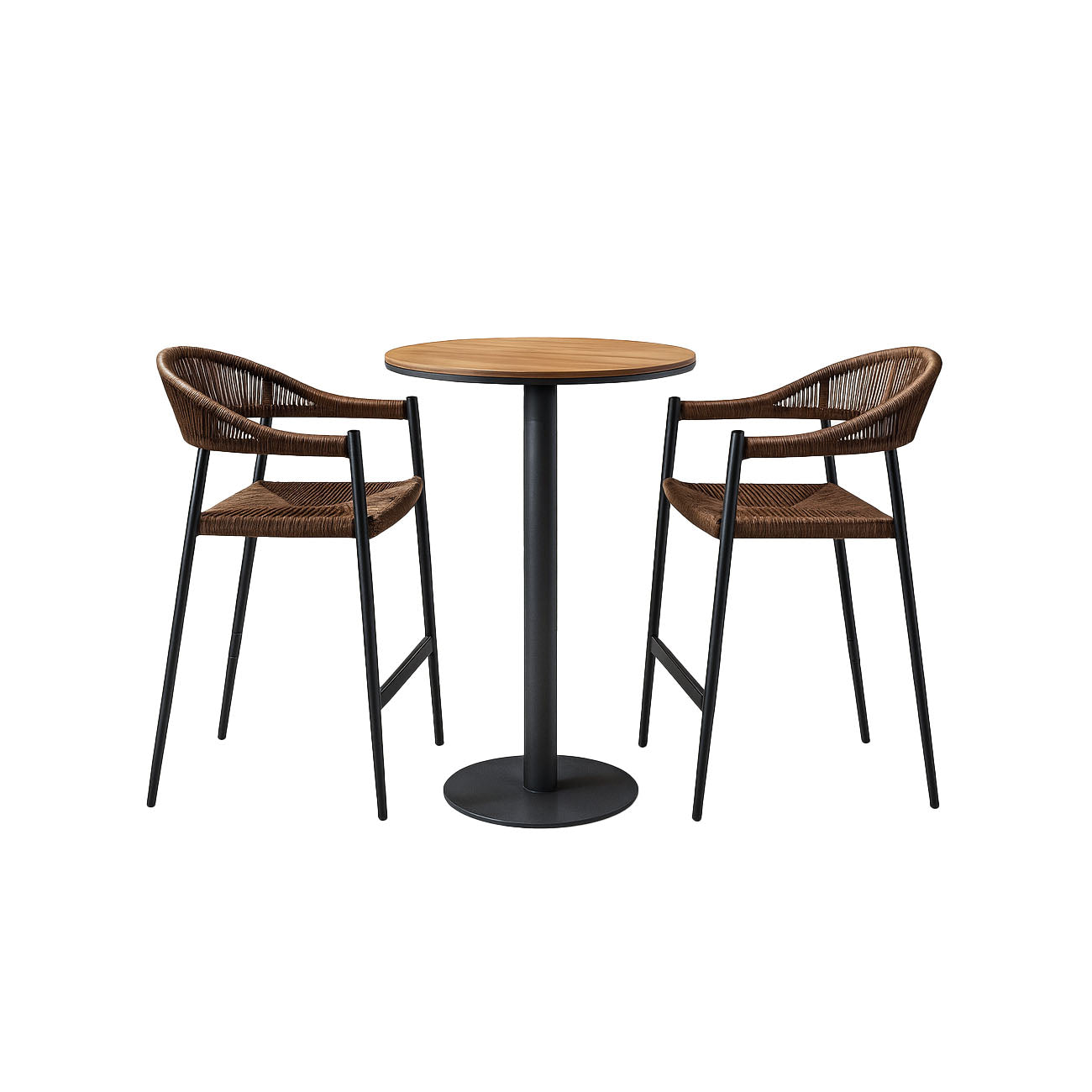Comedor mesa de barra color natural&carbon con 2 sillas altas de lazo café lilian