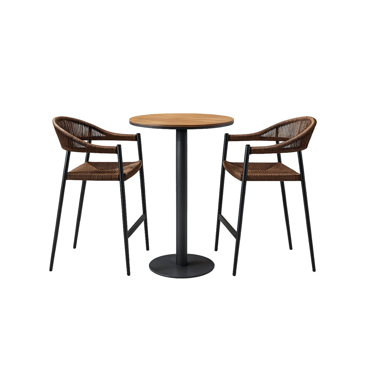 Comedor mesa de barra color natural&carbon con 2 sillas altas de lazo café lilian
