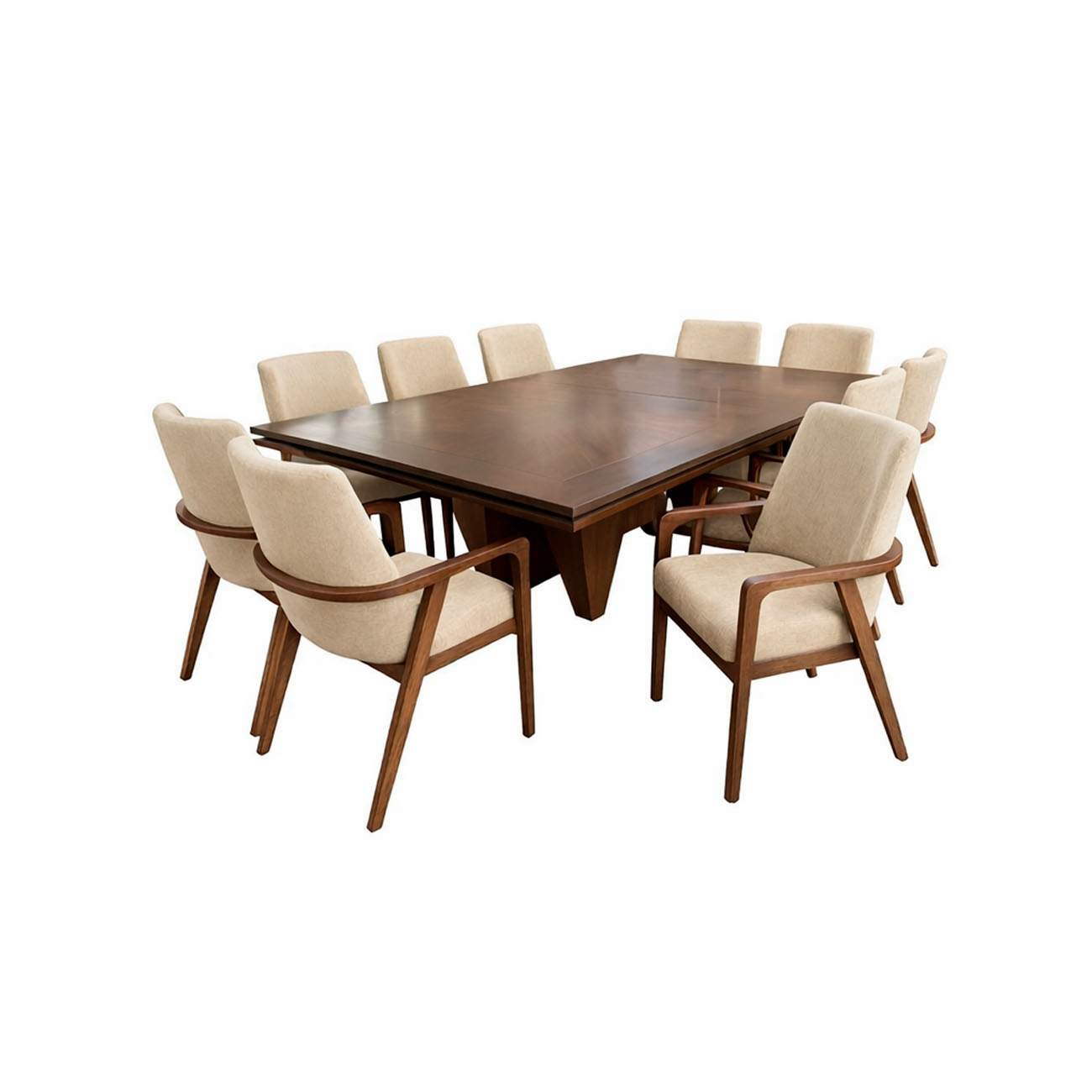 Comedor rectangular con 10 sillas tapizadas en color beige