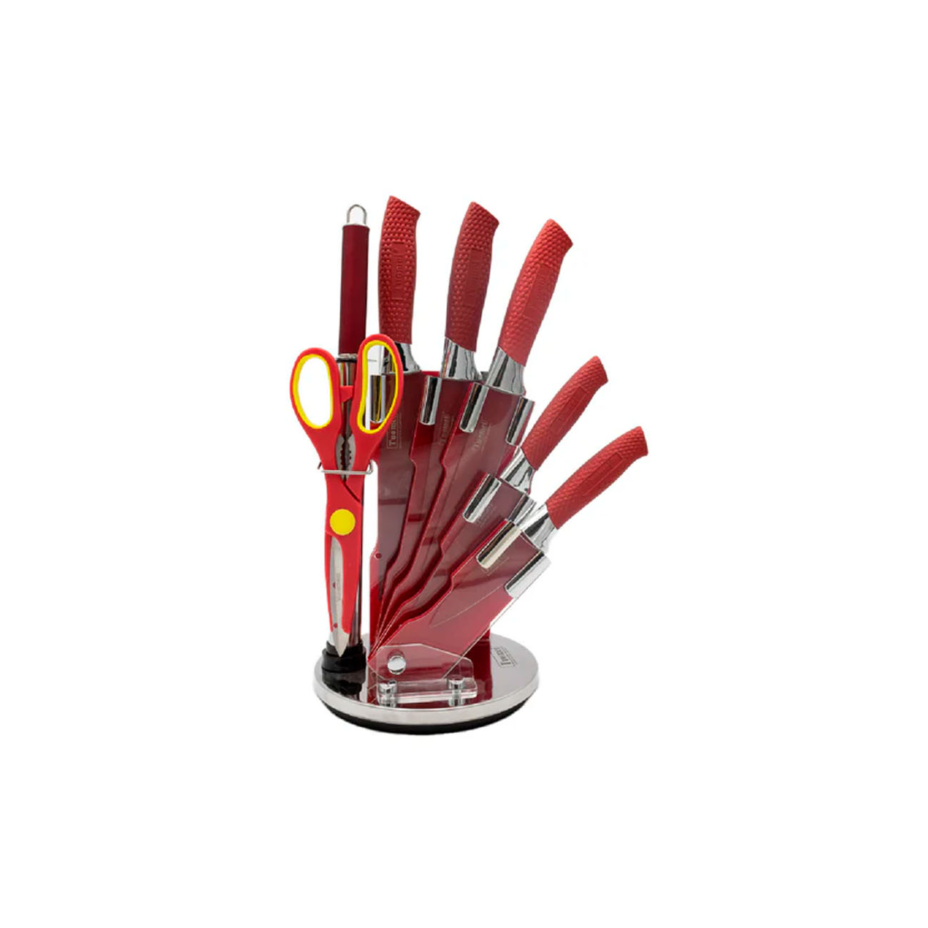JUEGO DE CUHILLOS 8 PZAS ACERO INOX ROJO