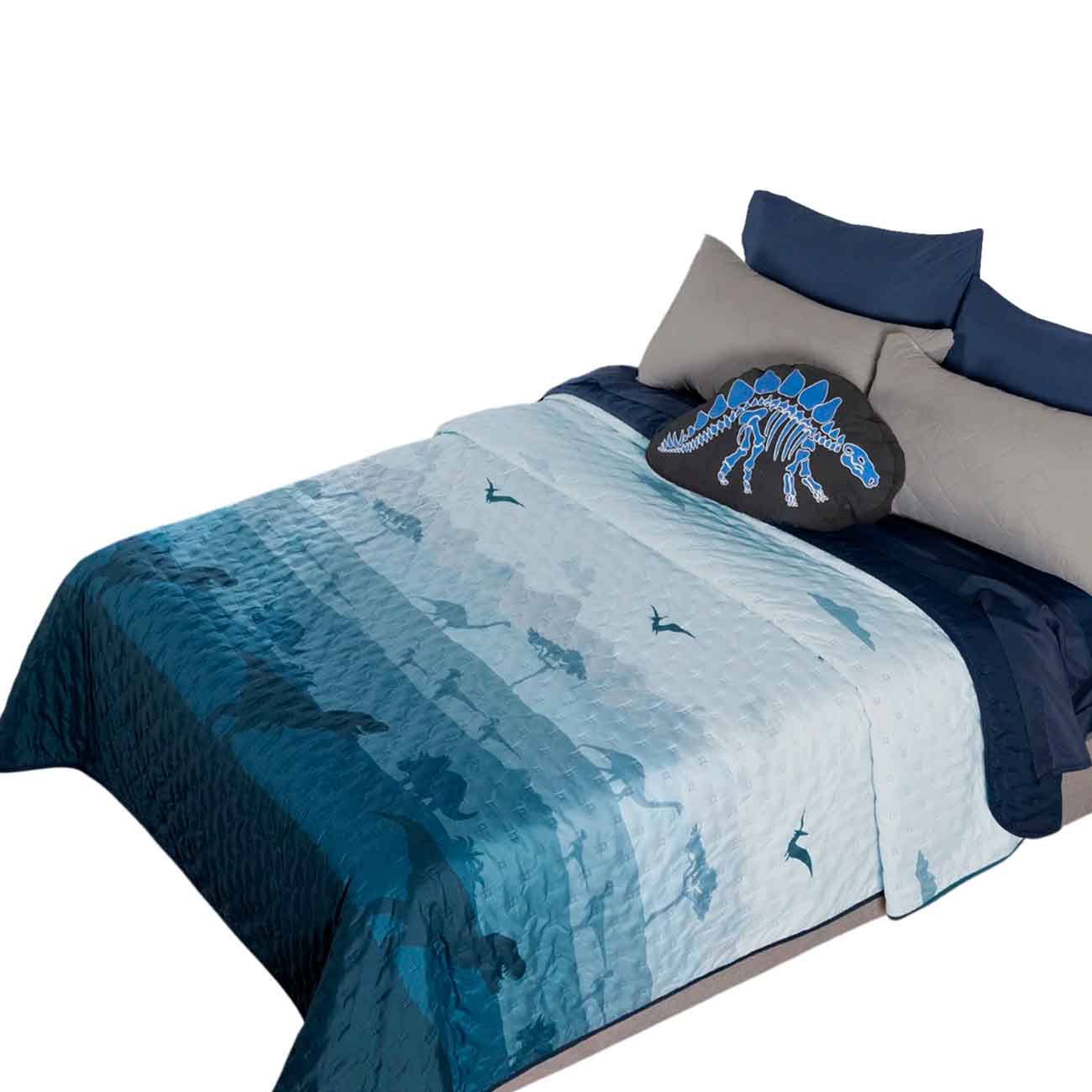 Edredón Jurasico ind.  con 1 funda de almohada std. novo ultramar y 1 cojín dino