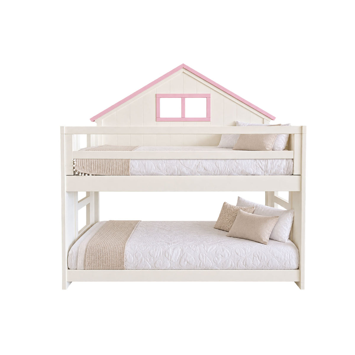 Litera infantil estilo casita en color nuez con detalles rosas