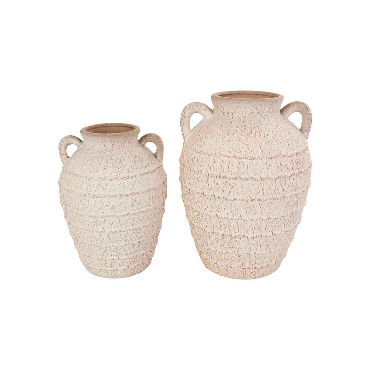 Juego de 2 jarrones decorativos con asas y detalles de terracota