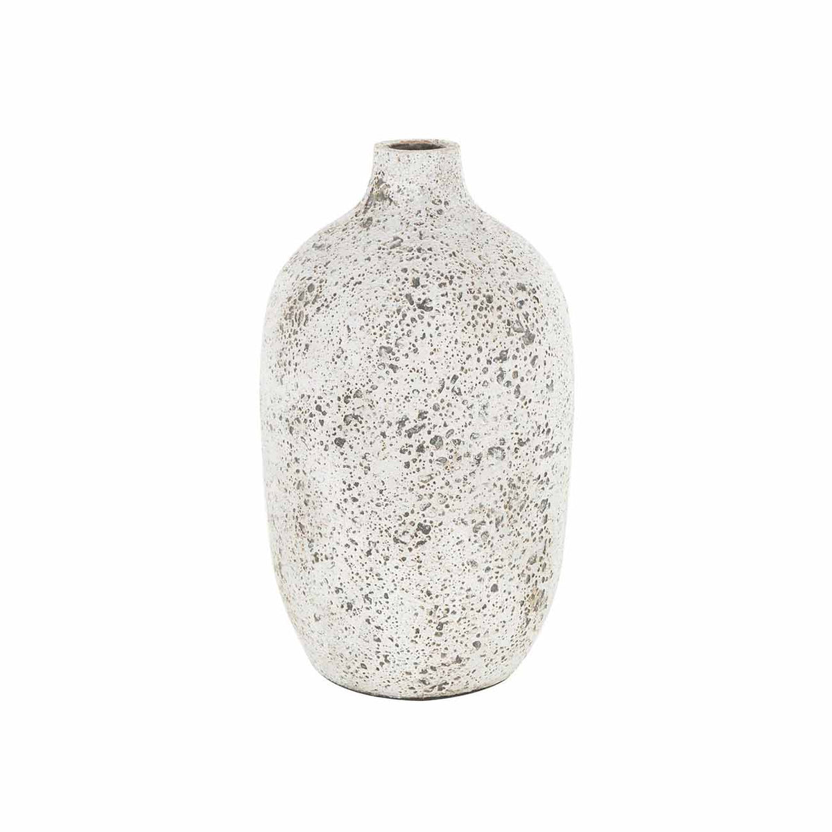 Jarron decorativo texturizado de ceramica blanca, estilo antiguo