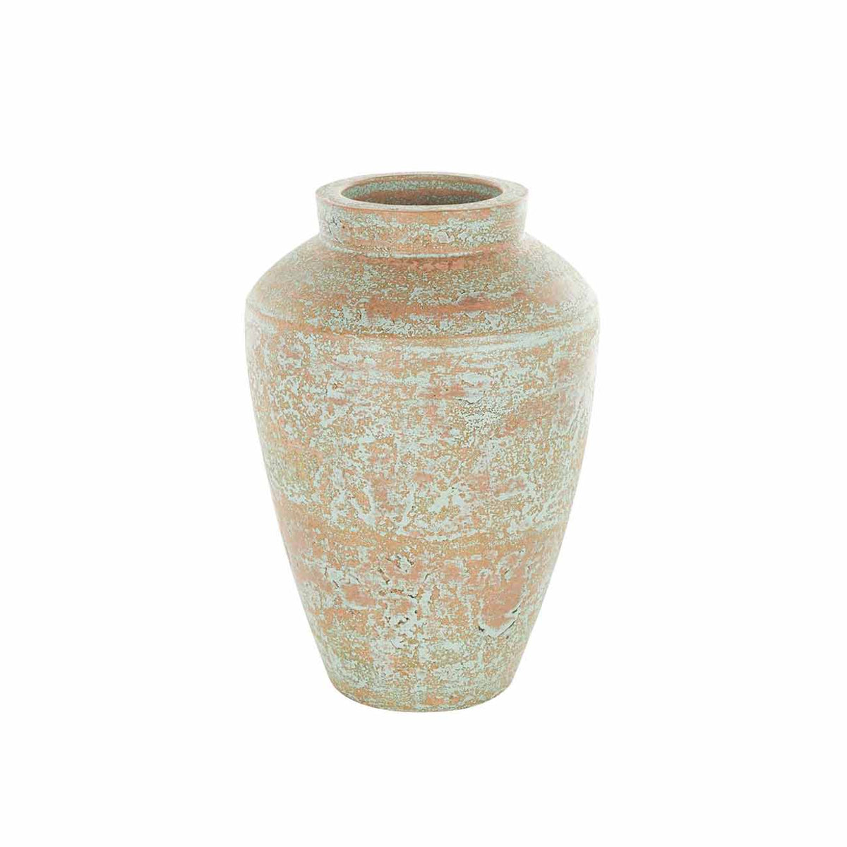Jarron decorativo de ceramica marron con textura pátina