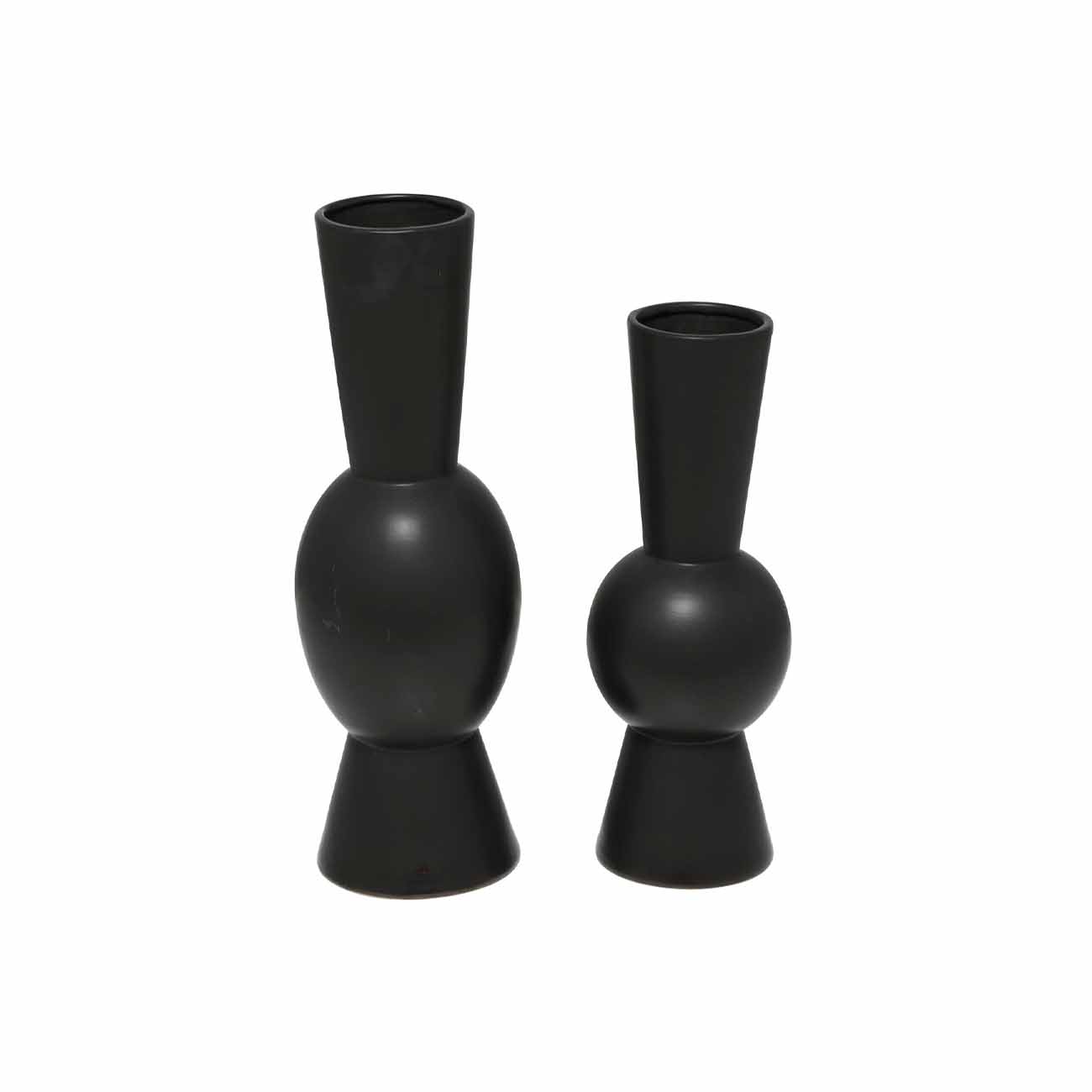 Juego de 2 jarrones redondos acanalados de ceramica negra