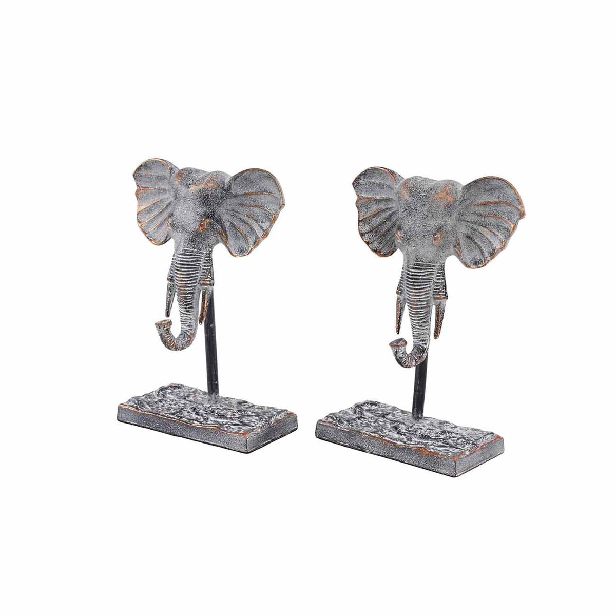 Juego de 2 esculturas de elefantes de metal gris
