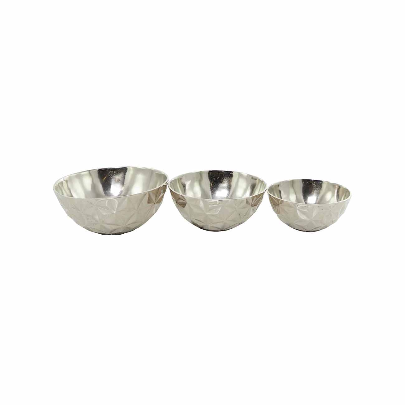 Juego de 3 bowls grandes facetados de aluminio plateado