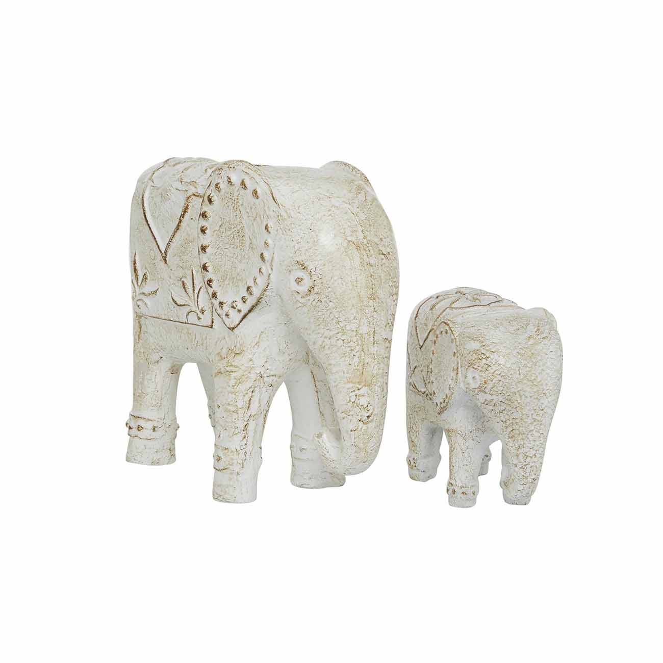 Escultura de 2 elefantes de ceramica blanca