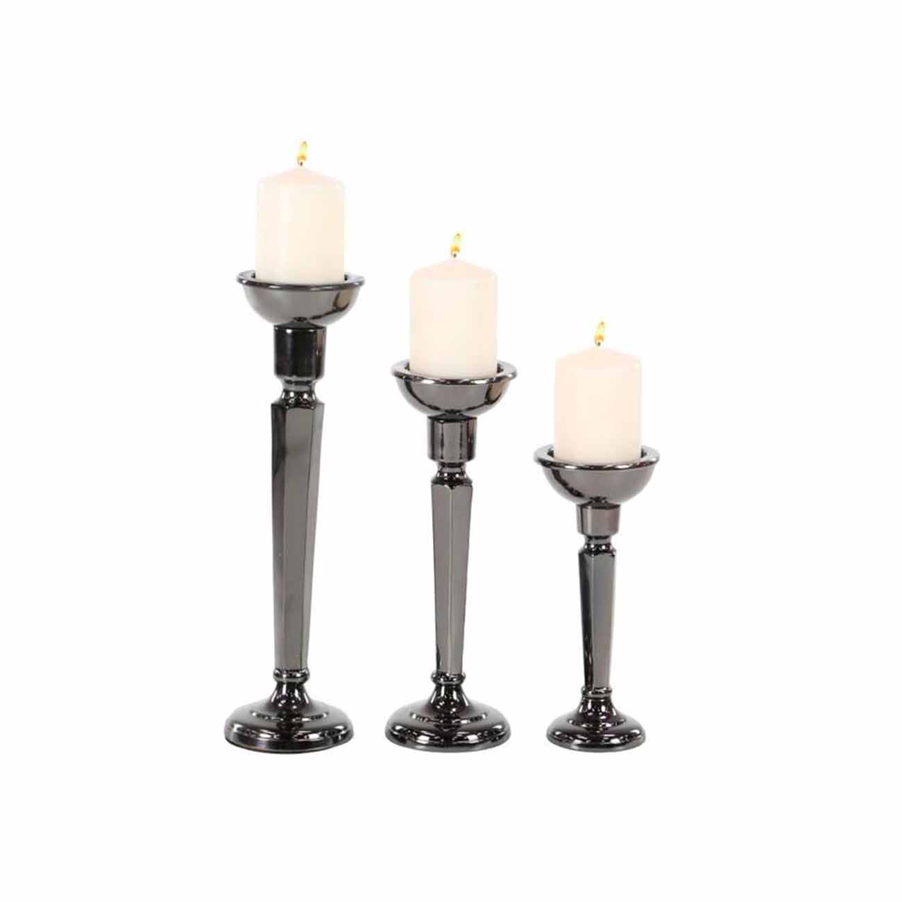 Juego de 3 candelabros de metal y aluminio negro