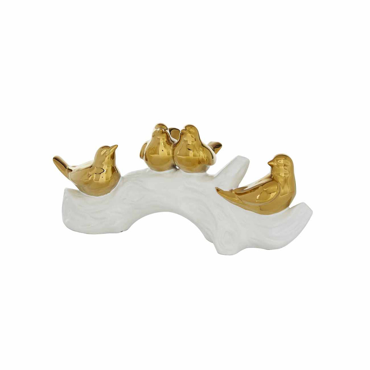 Escultura decorativa de pajaros en ceramica y porcelana dorada