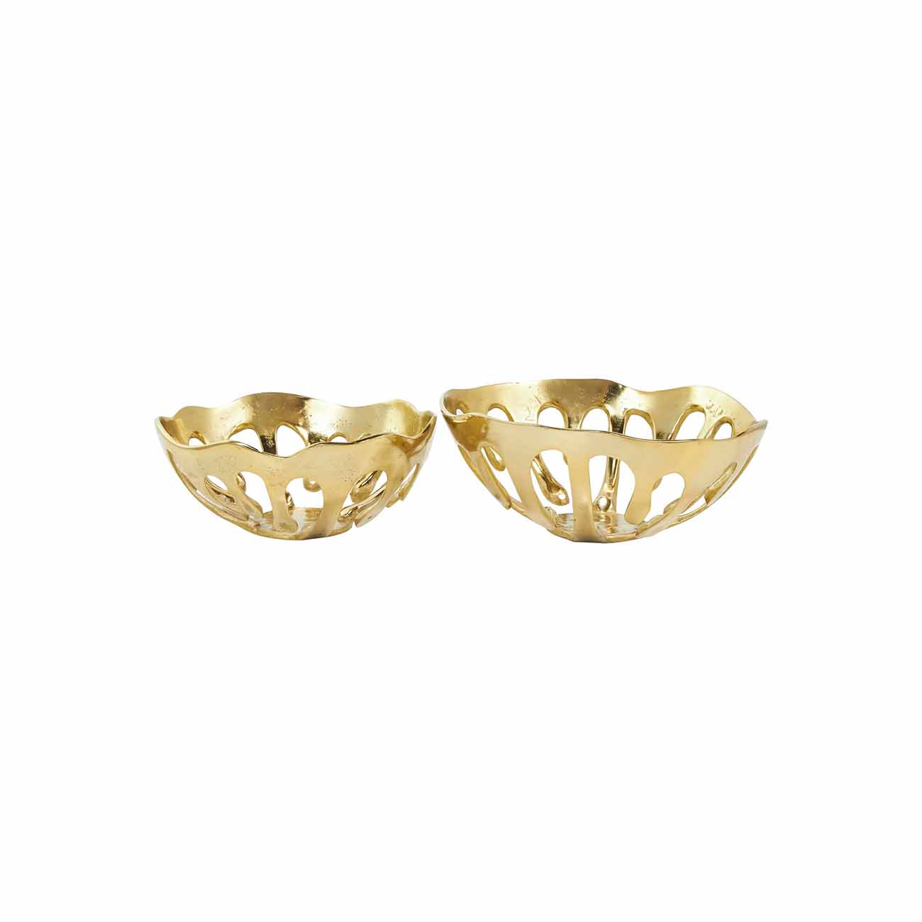 Juego de 2 Bowls grandes de aluminio dorado con diseño abstracto y cuerpo fundido
