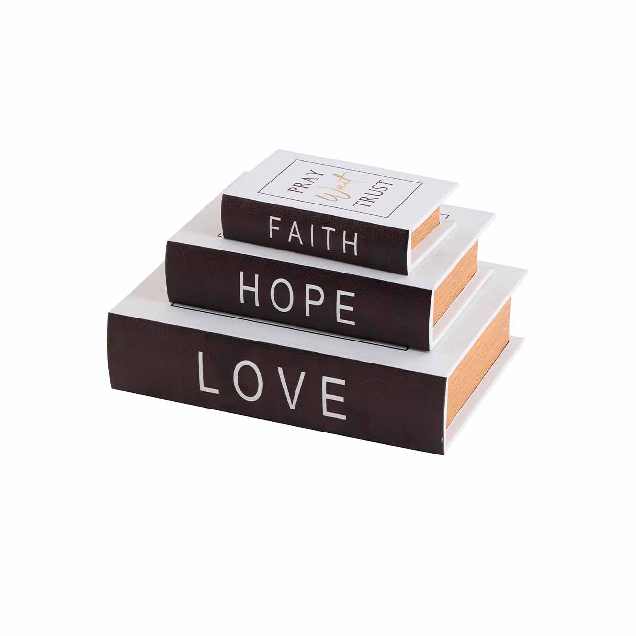 Juego de 3 cajas decorativas de cuero sintetico blanco con texto