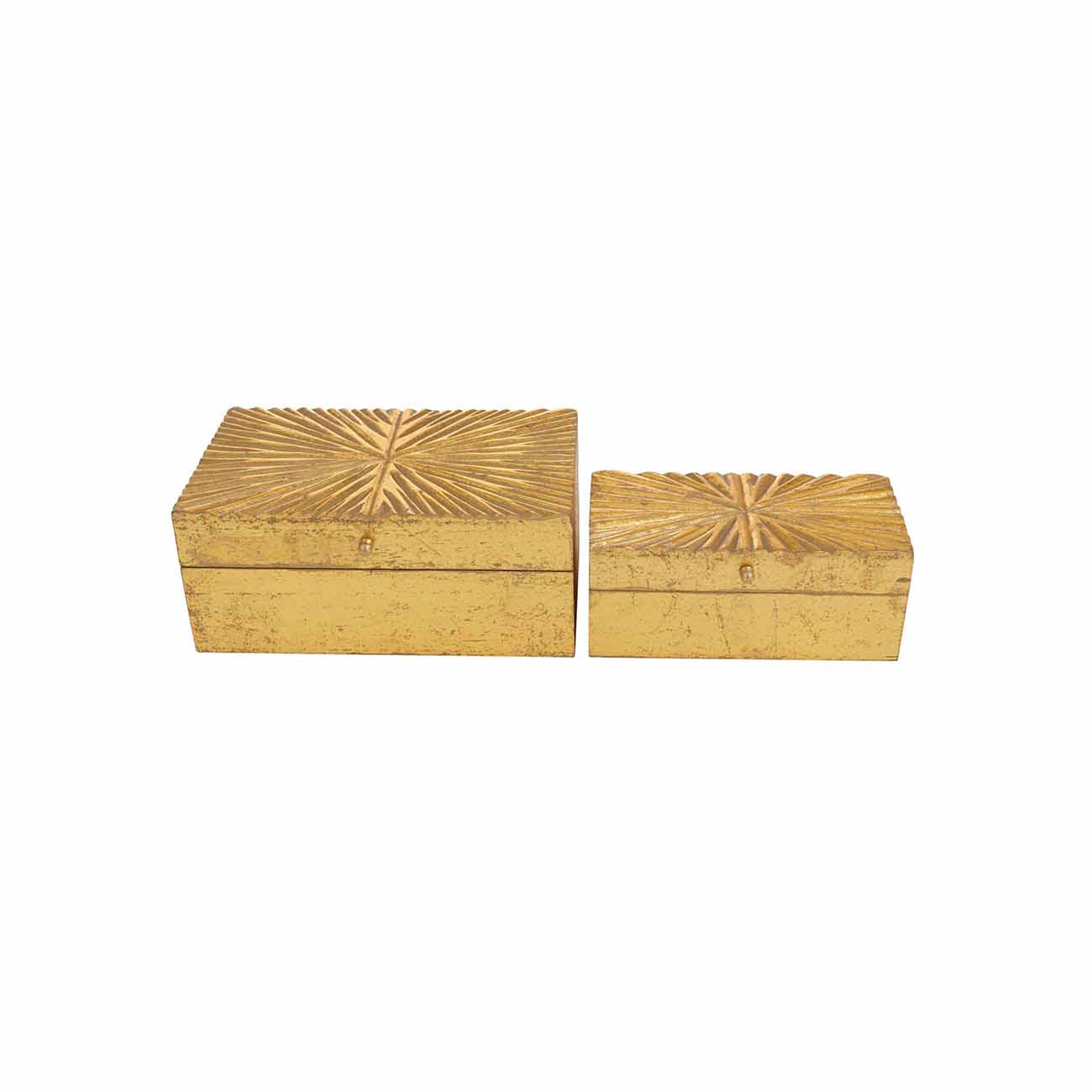 Juego de 2 cajas de almacenamiento talladas en madera dorada con diseño de estrellas