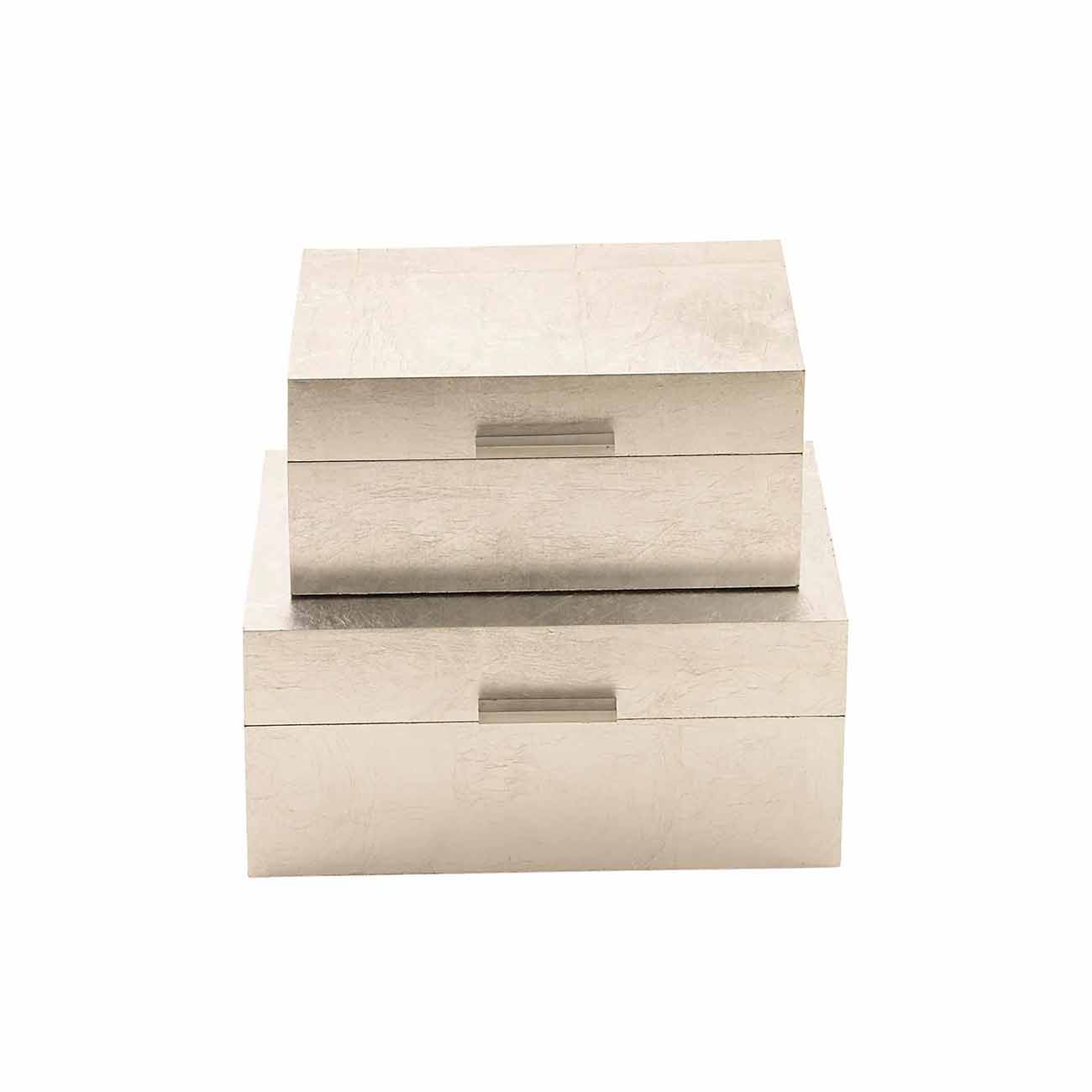 Juego de 2 cajas decorativas de madera plateada con exterior laminado texturizado